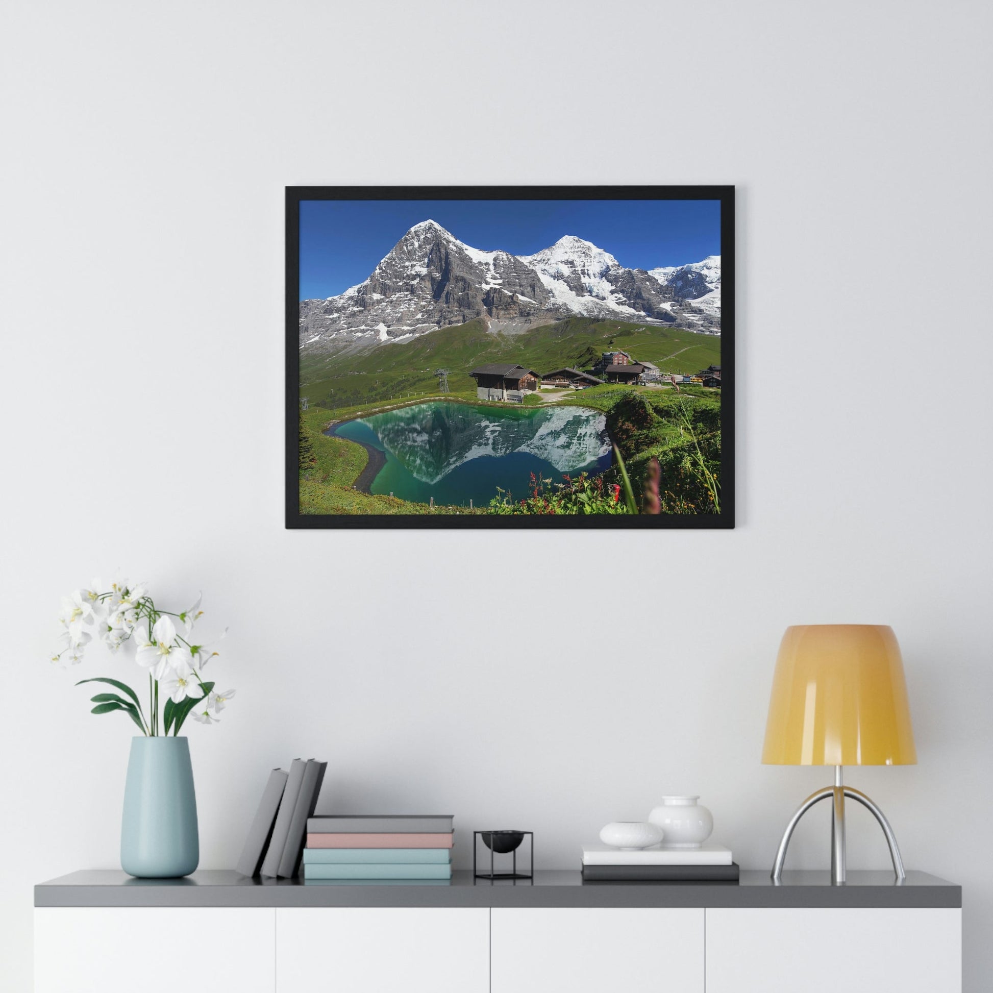 Premium Framed Horizontal poster - Printed in LATVIA - Landscape with Eiger, Moench and part of Jungfrau (to the right), in the Swiss Alps - EUROPE - Green Forest Home