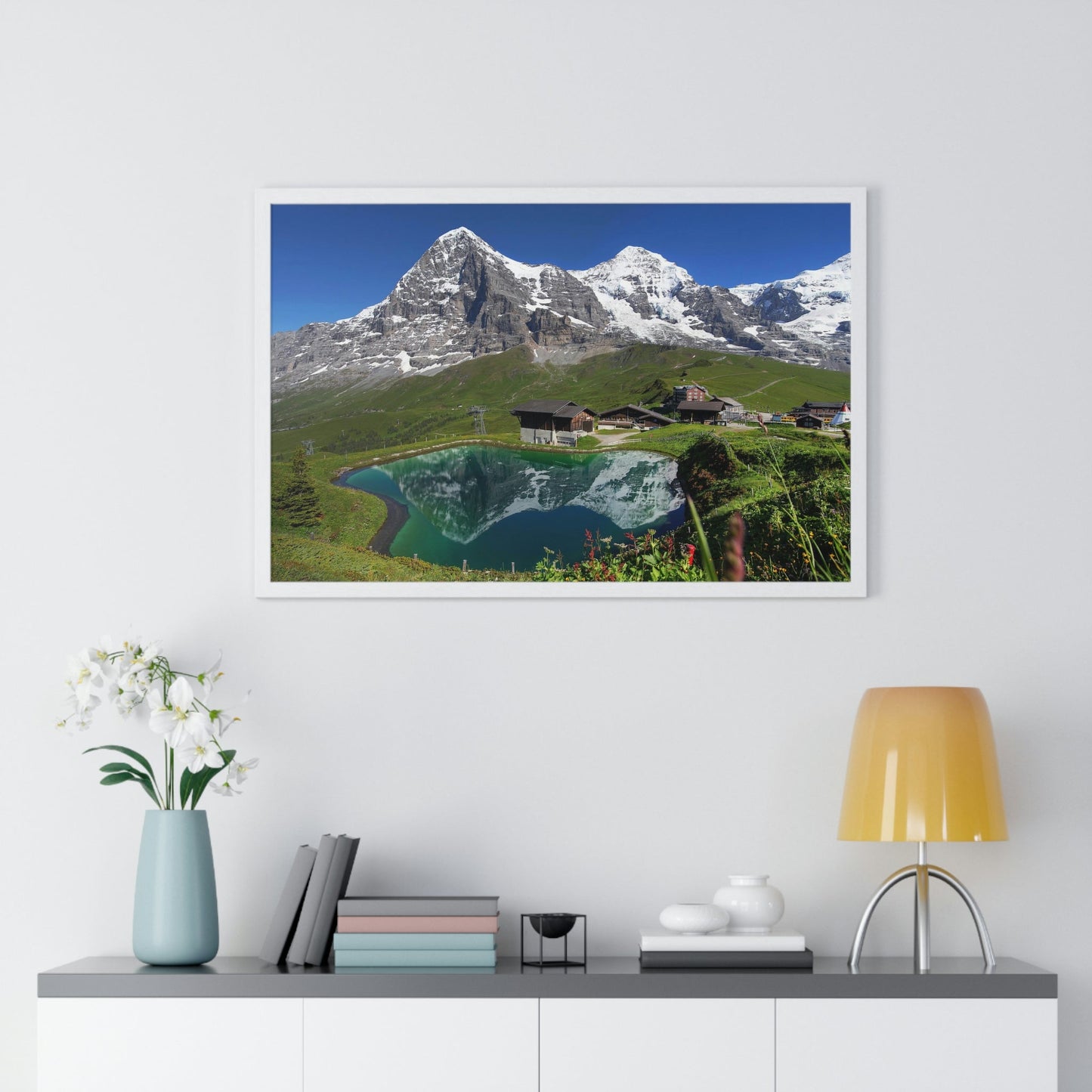 Premium Framed Horizontal poster - Printed in LATVIA - Landscape with Eiger, Moench and part of Jungfrau (to the right), in the Swiss Alps - EUROPE - Green Forest Home