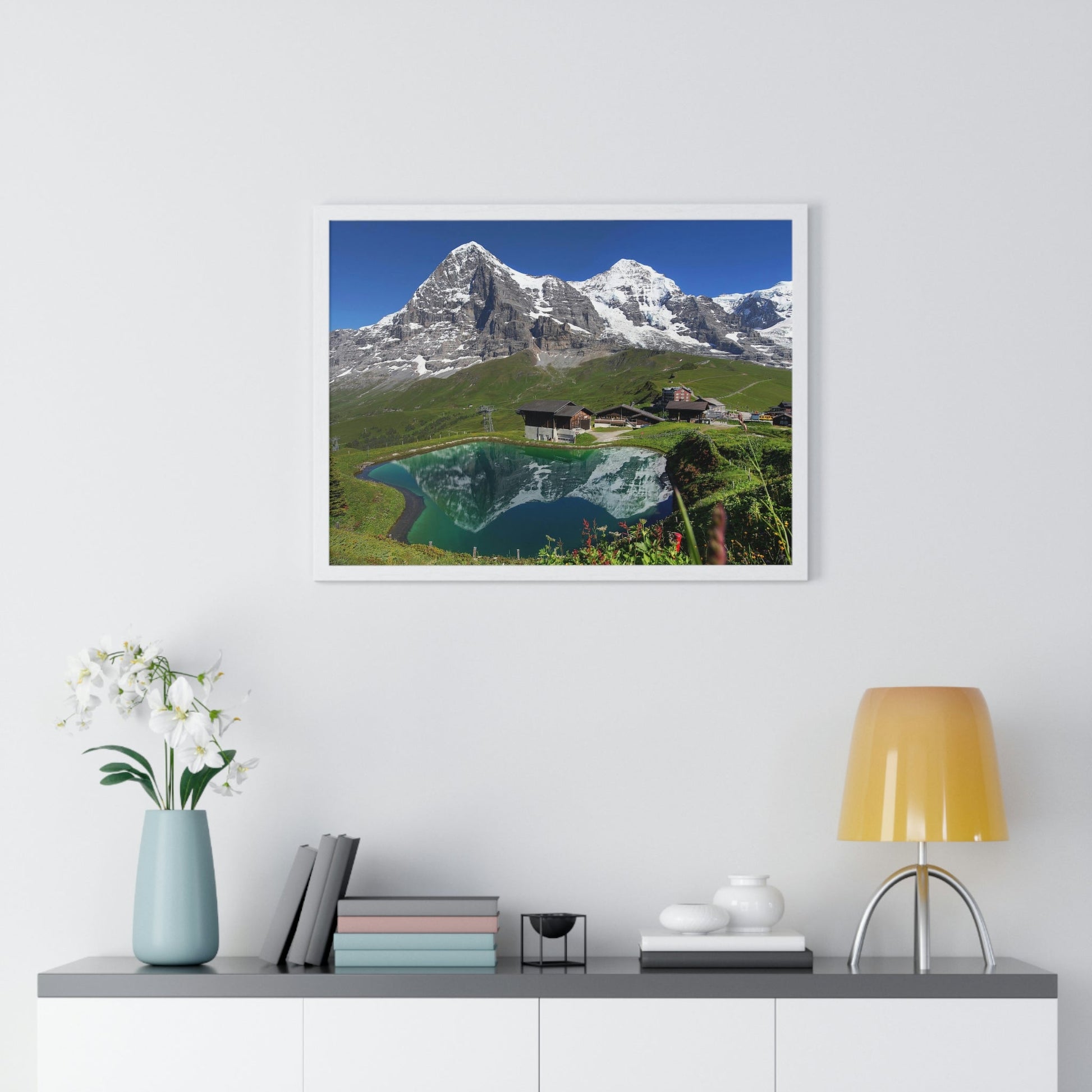 Premium Framed Horizontal poster - Printed in LATVIA - Landscape with Eiger, Moench and part of Jungfrau (to the right), in the Swiss Alps - EUROPE - Green Forest Home