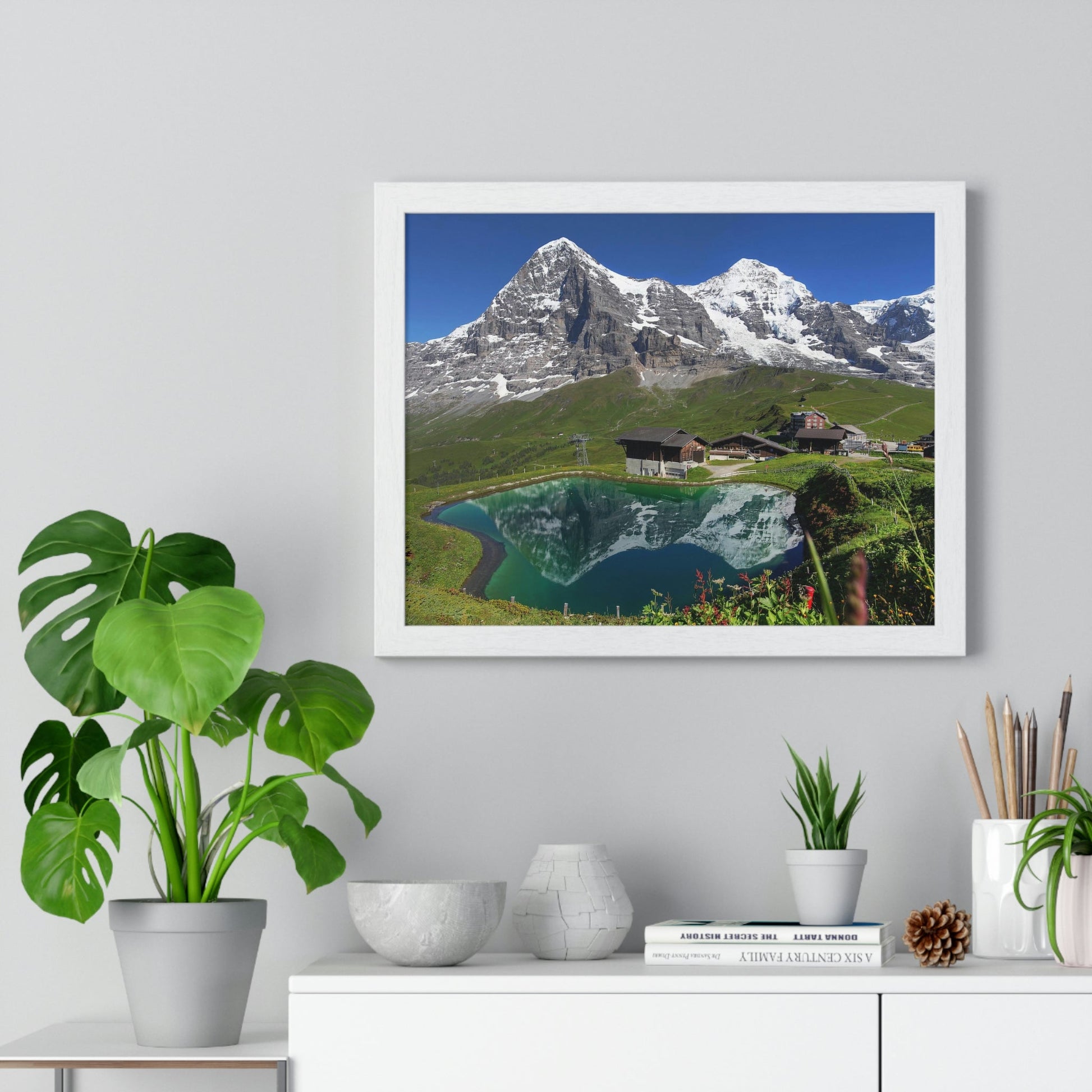 Premium Framed Horizontal poster - Printed in LATVIA - Landscape with Eiger, Moench and part of Jungfrau (to the right), in the Swiss Alps - EUROPE - Green Forest Home