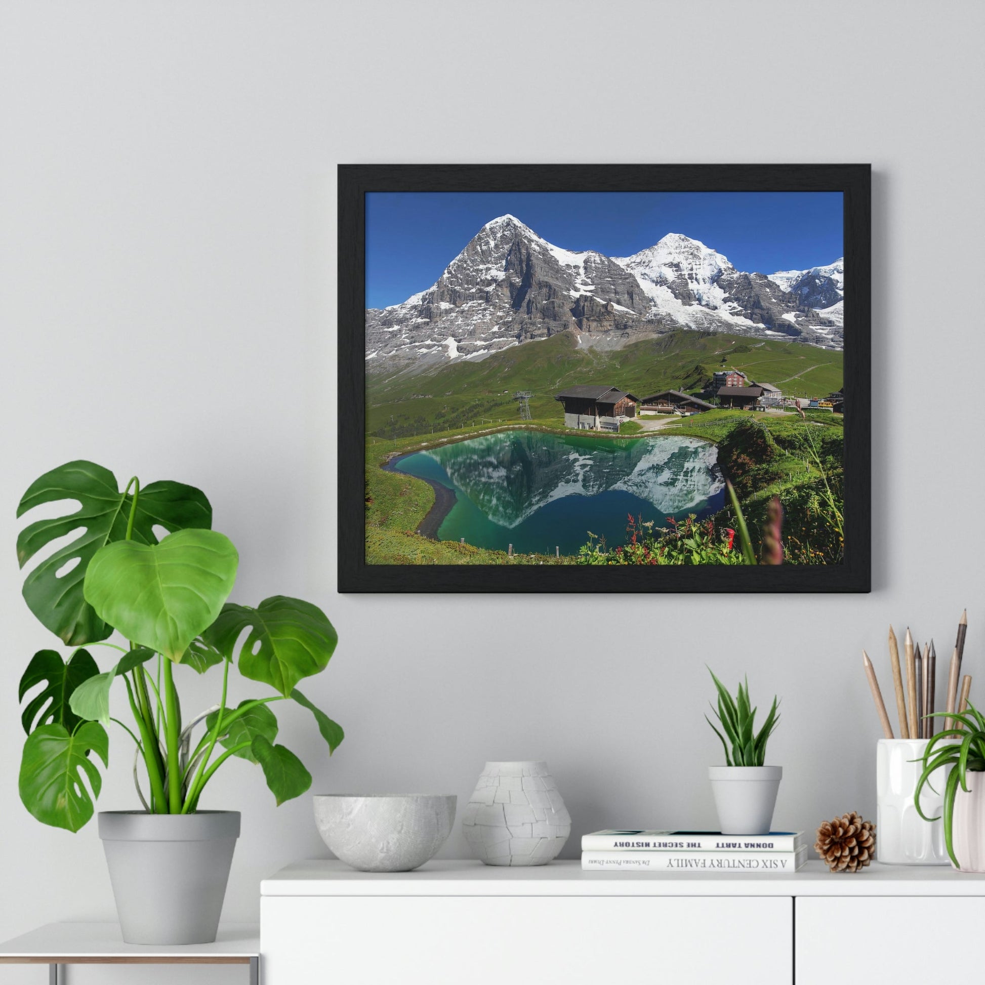 Premium Framed Horizontal poster - Printed in LATVIA - Landscape with Eiger, Moench and part of Jungfrau (to the right), in the Swiss Alps - EUROPE - Green Forest Home