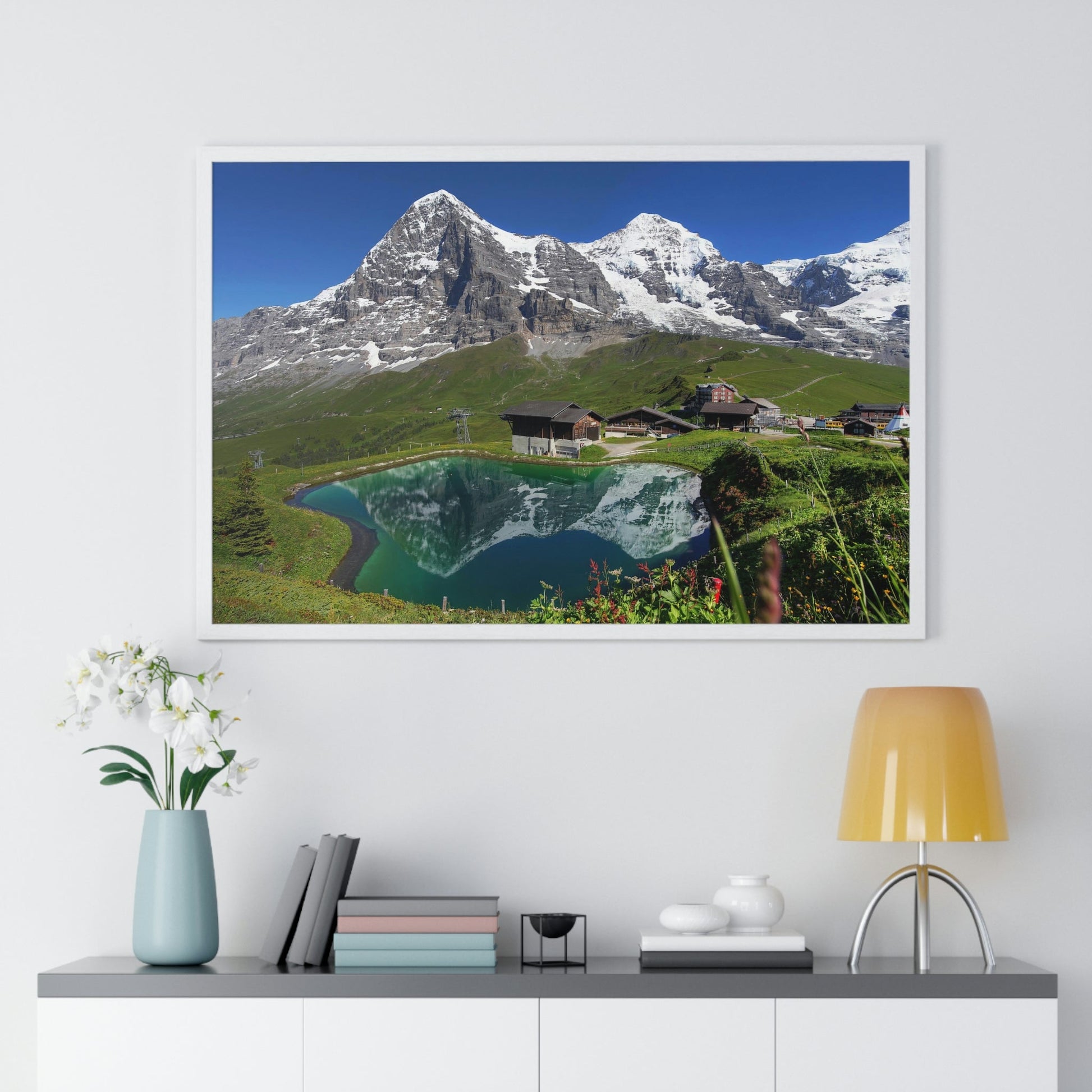 Premium Framed Horizontal poster - Printed in LATVIA - Landscape with Eiger, Moench and part of Jungfrau (to the right), in the Swiss Alps - EUROPE - Green Forest Home