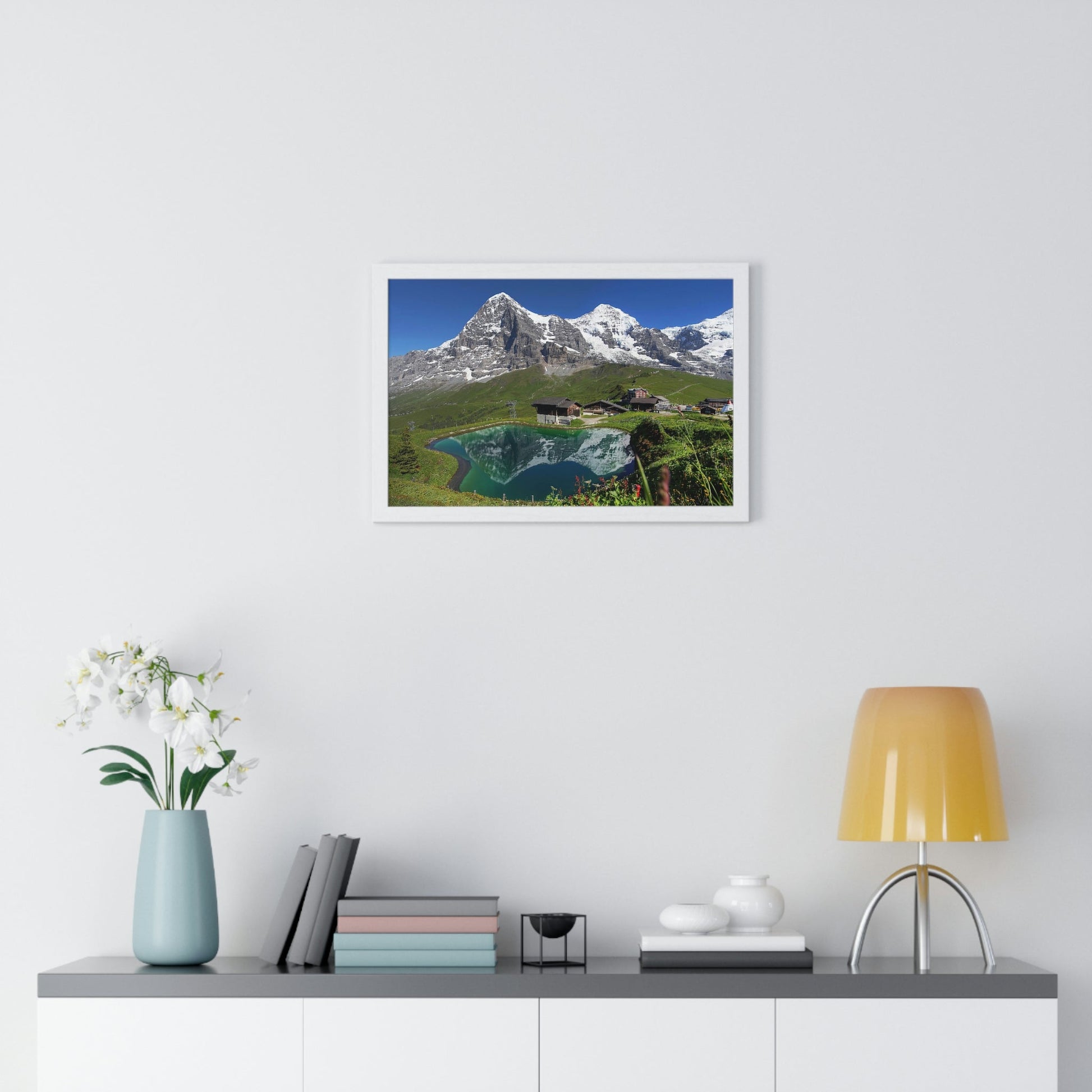 Premium Framed Horizontal poster - Printed in LATVIA - Landscape with Eiger, Moench and part of Jungfrau (to the right), in the Swiss Alps - EUROPE - Green Forest Home