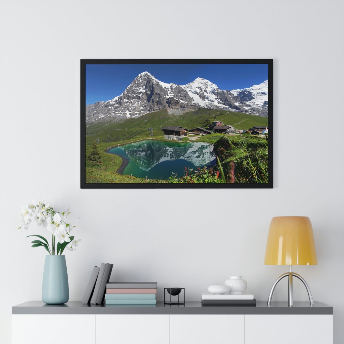 Premium Framed Horizontal poster - Printed in LATVIA - Landscape with Eiger, Moench and part of Jungfrau (to the right), in the Swiss Alps - EUROPE - Green Forest Home