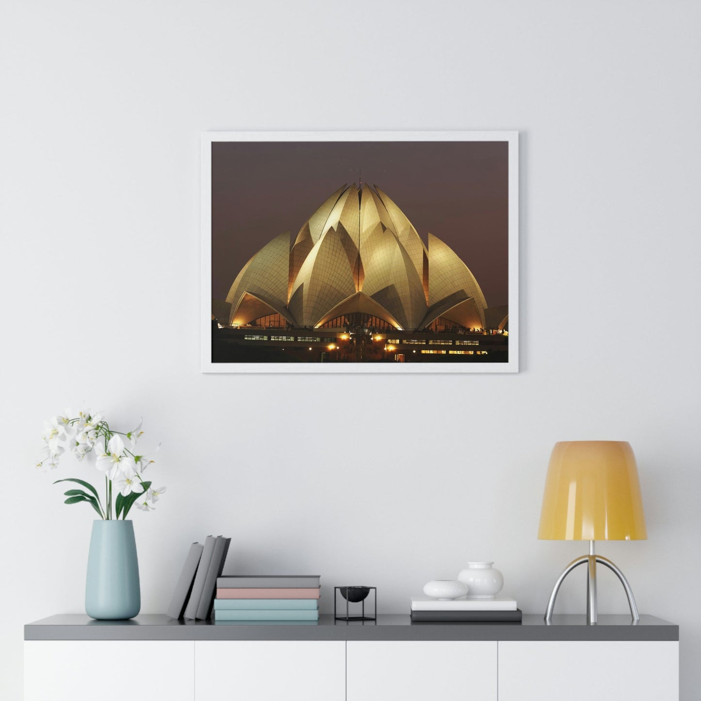 Premium Framed Horizontal Poster - Printed in LATVIA - Lotus Temple - INDIA - Green Forest Home