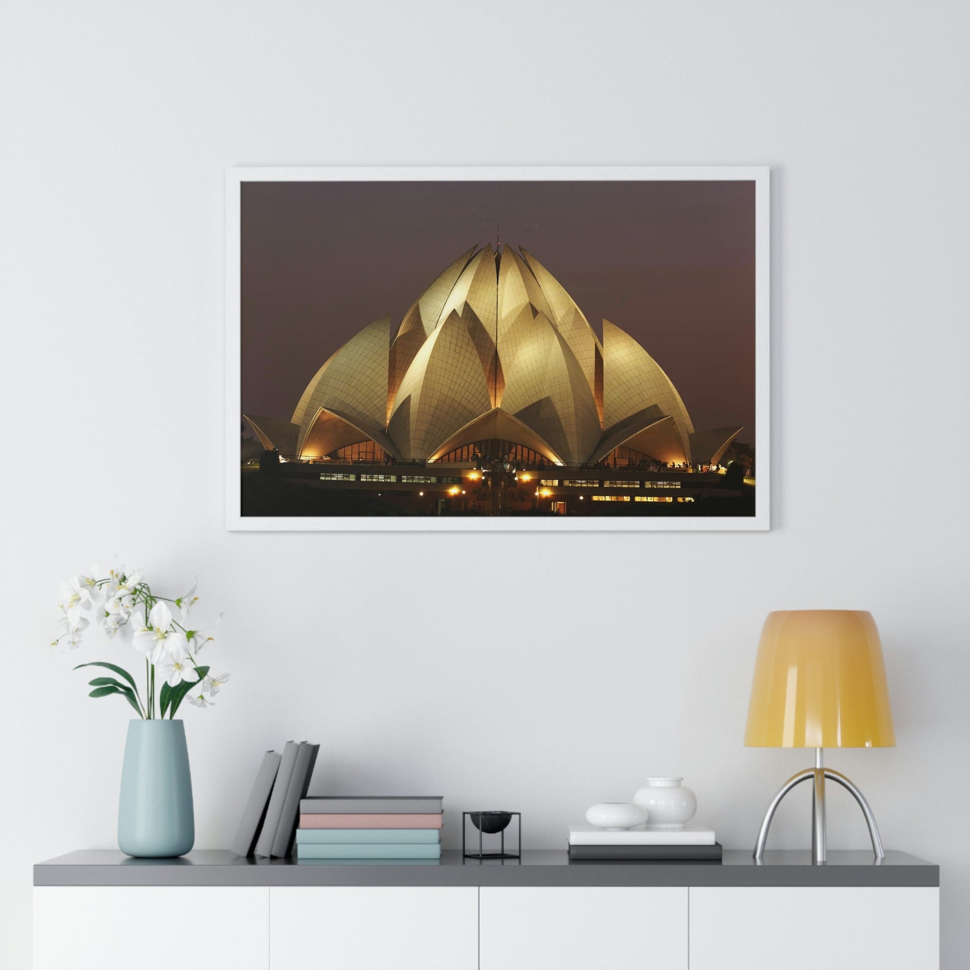 Premium Framed Horizontal Poster - Printed in LATVIA - Lotus Temple - INDIA - Green Forest Home