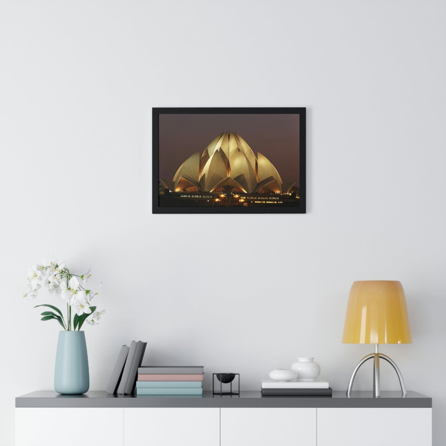 Premium Framed Horizontal Poster - Printed in LATVIA - Lotus Temple - INDIA - Green Forest Home