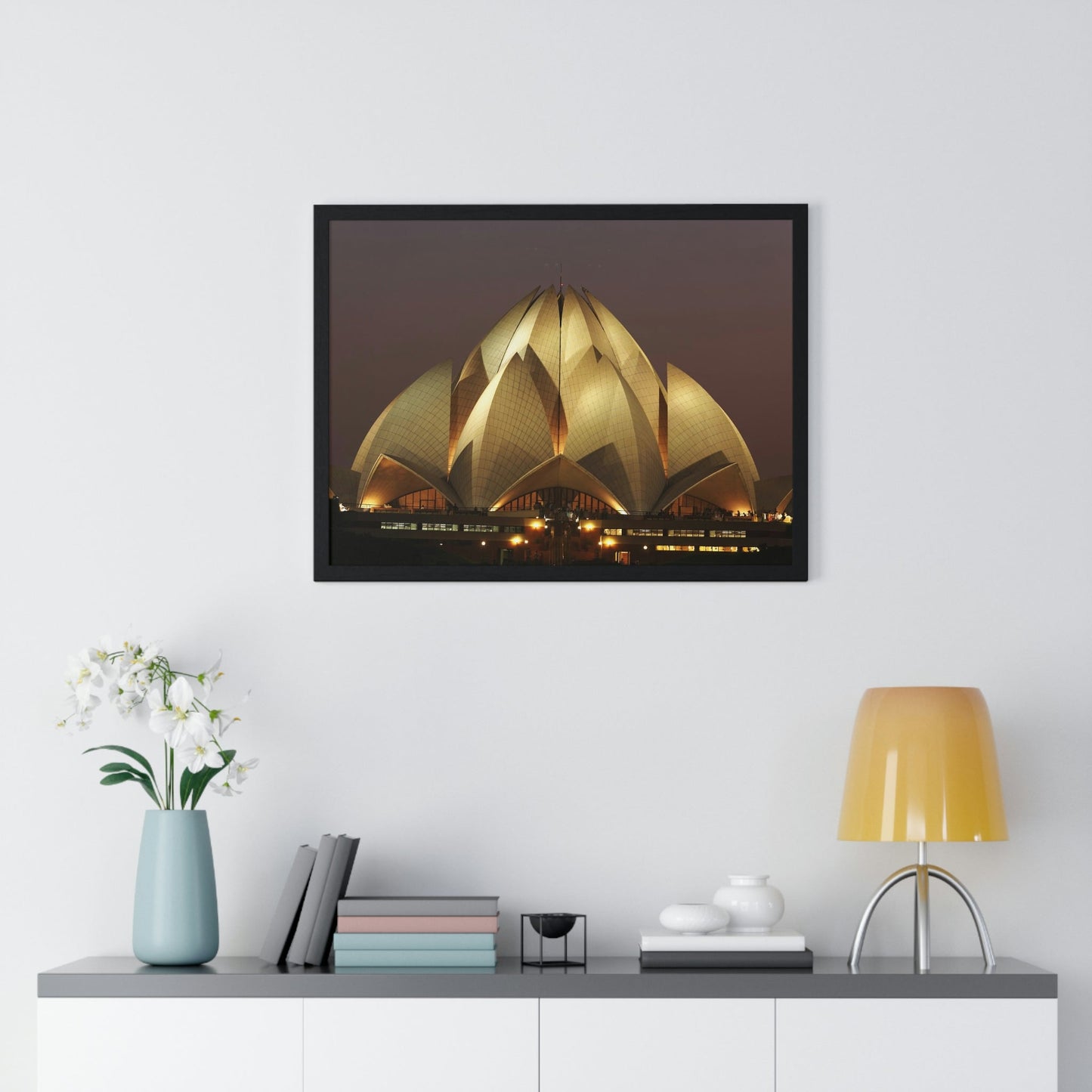 Premium Framed Horizontal Poster - Printed in LATVIA - Lotus Temple - INDIA - Green Forest Home