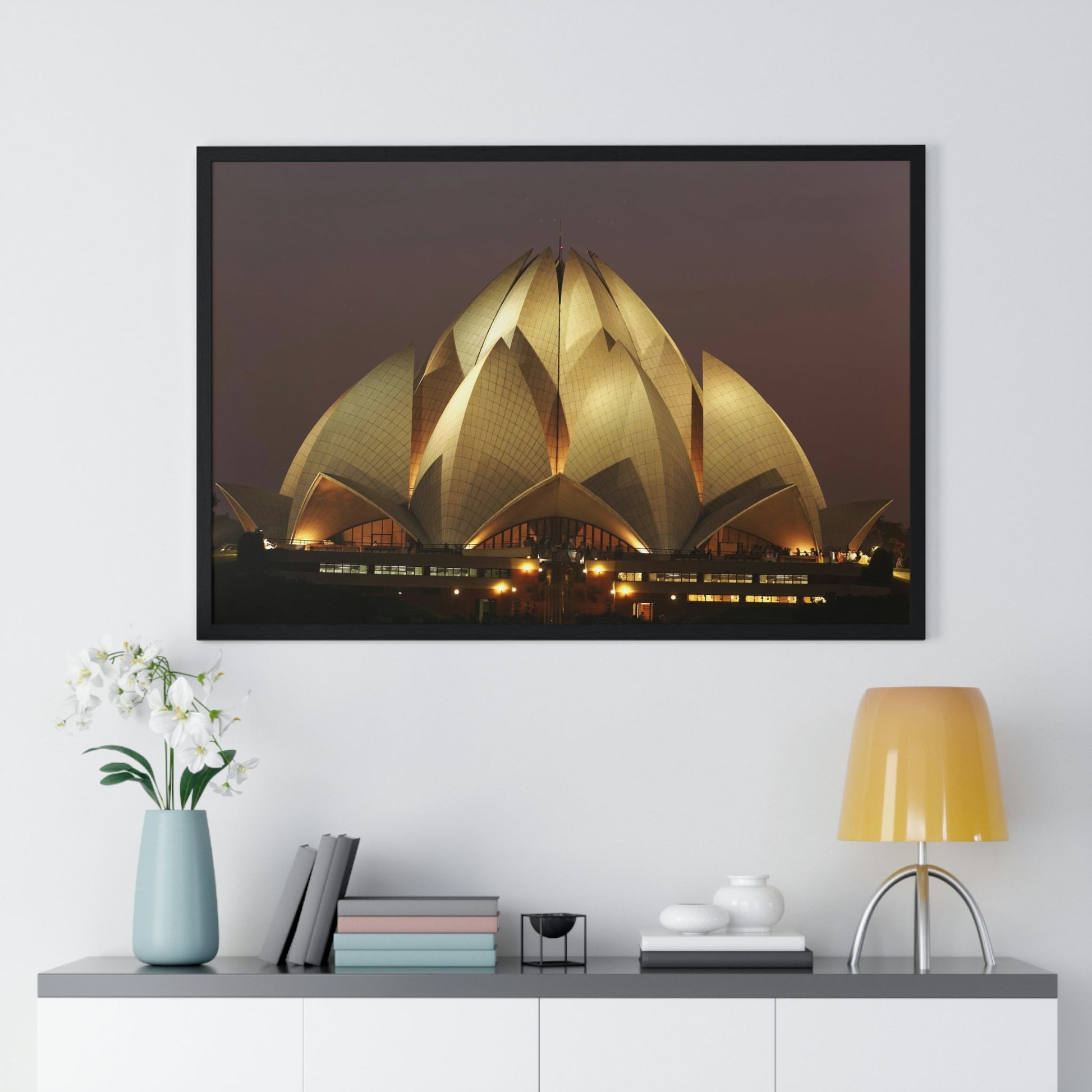 Premium Framed Horizontal Poster - Printed in LATVIA - Lotus Temple - INDIA - Green Forest Home