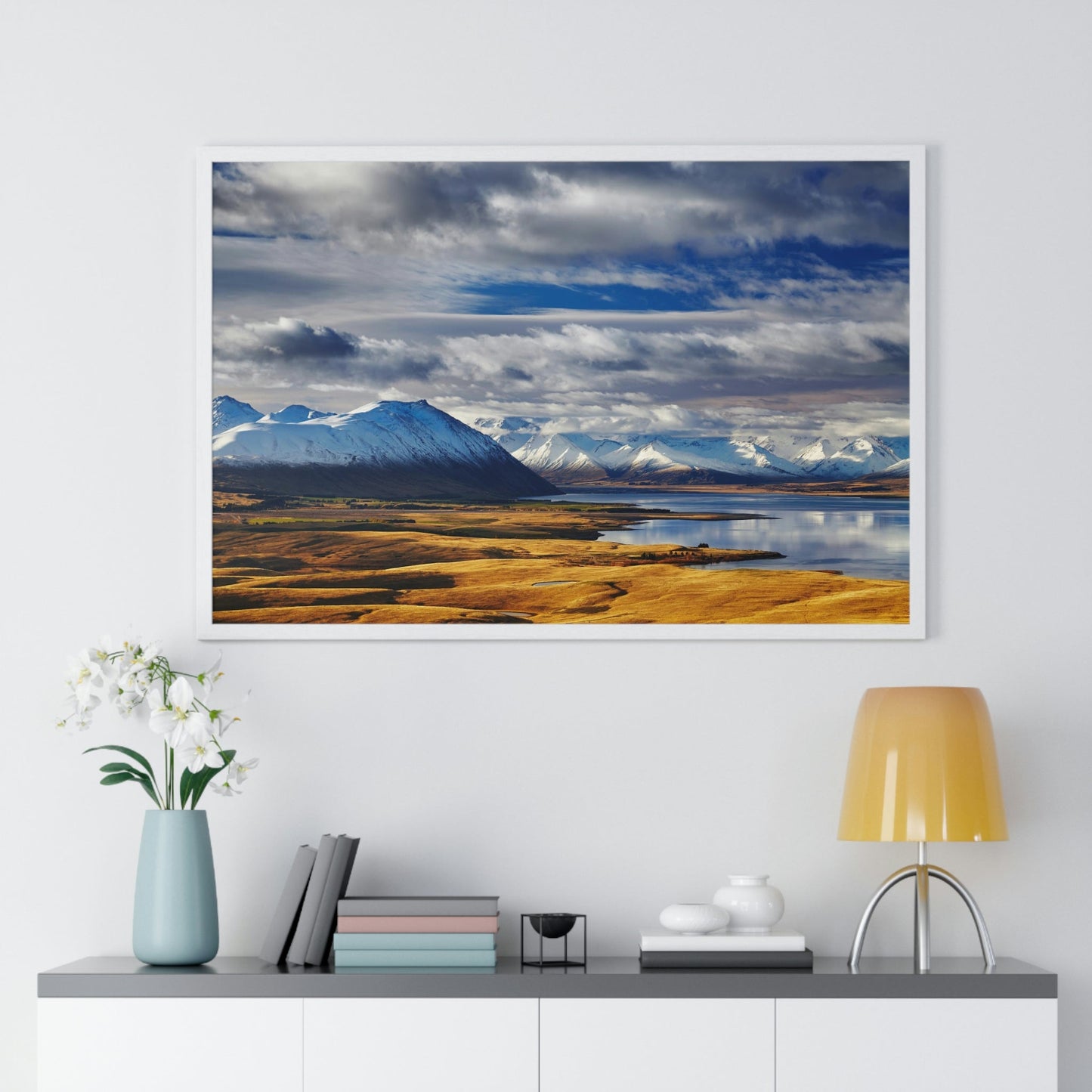 Premium Framed Horizontal poster - Printed in LATVIA - Marvelous Mountain panorama in Italy ALPS dolomites - Passo Gardena - EUROPE - Green Forest Home