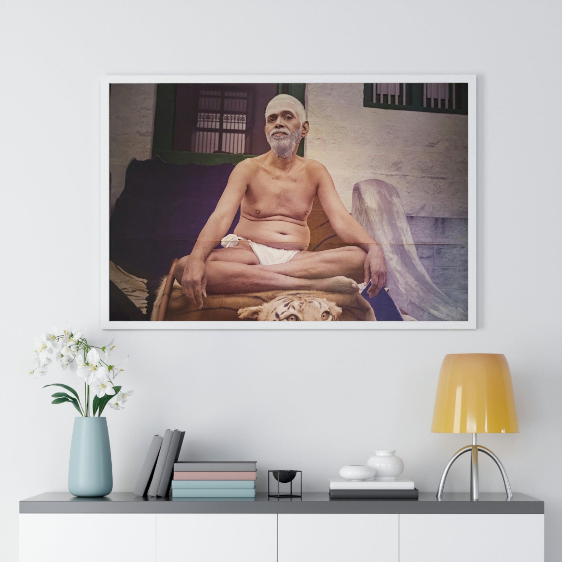 Premium Framed Horizontal poster - Printed in LATVIA - Sri Ramana Maharshi in Ashram of Sri Ramana Maharshi, Tiruvannamalai, Tamil Nadu, INDIA - Green Forest Home