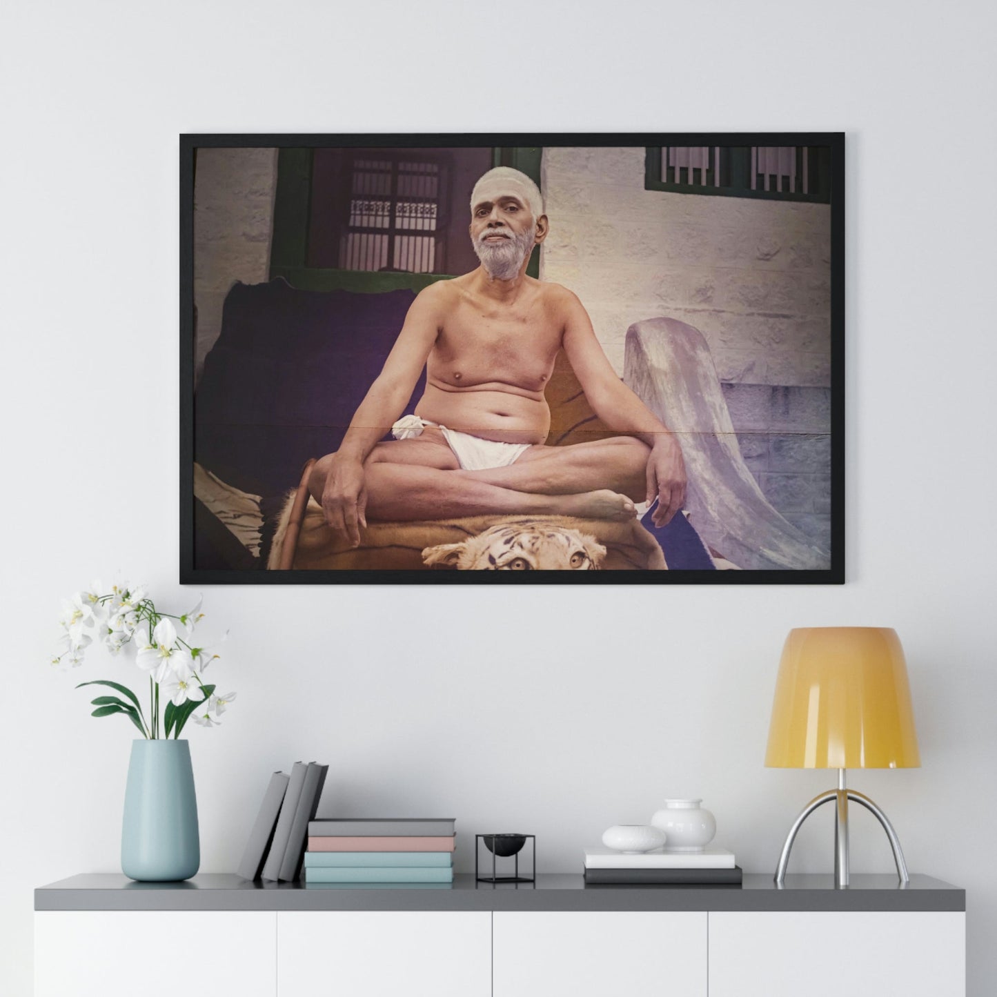 Premium Framed Horizontal poster - Printed in LATVIA - Sri Ramana Maharshi in Ashram of Sri Ramana Maharshi, Tiruvannamalai, Tamil Nadu, INDIA - Green Forest Home