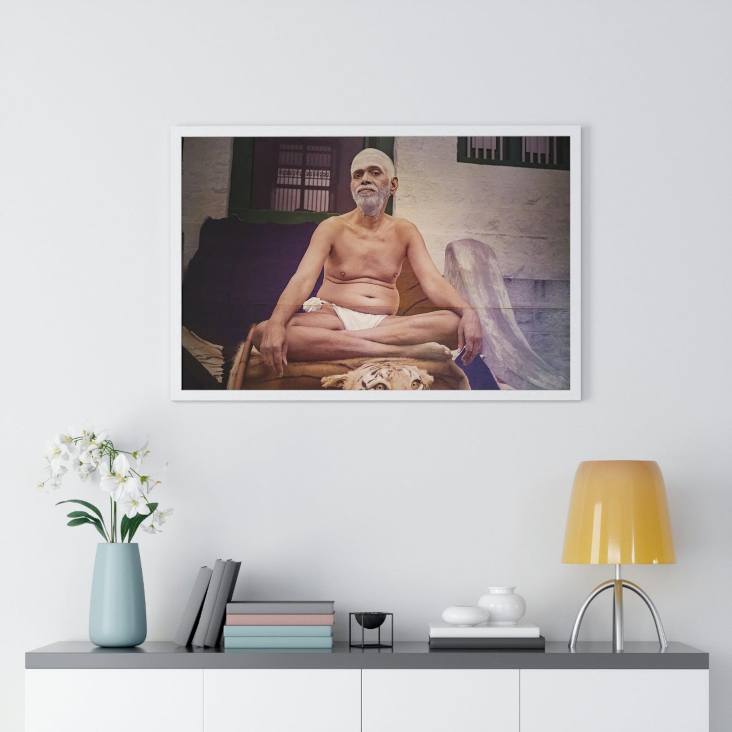 Premium Framed Horizontal poster - Printed in LATVIA - Sri Ramana Maharshi in Ashram of Sri Ramana Maharshi, Tiruvannamalai, Tamil Nadu, INDIA - Green Forest Home