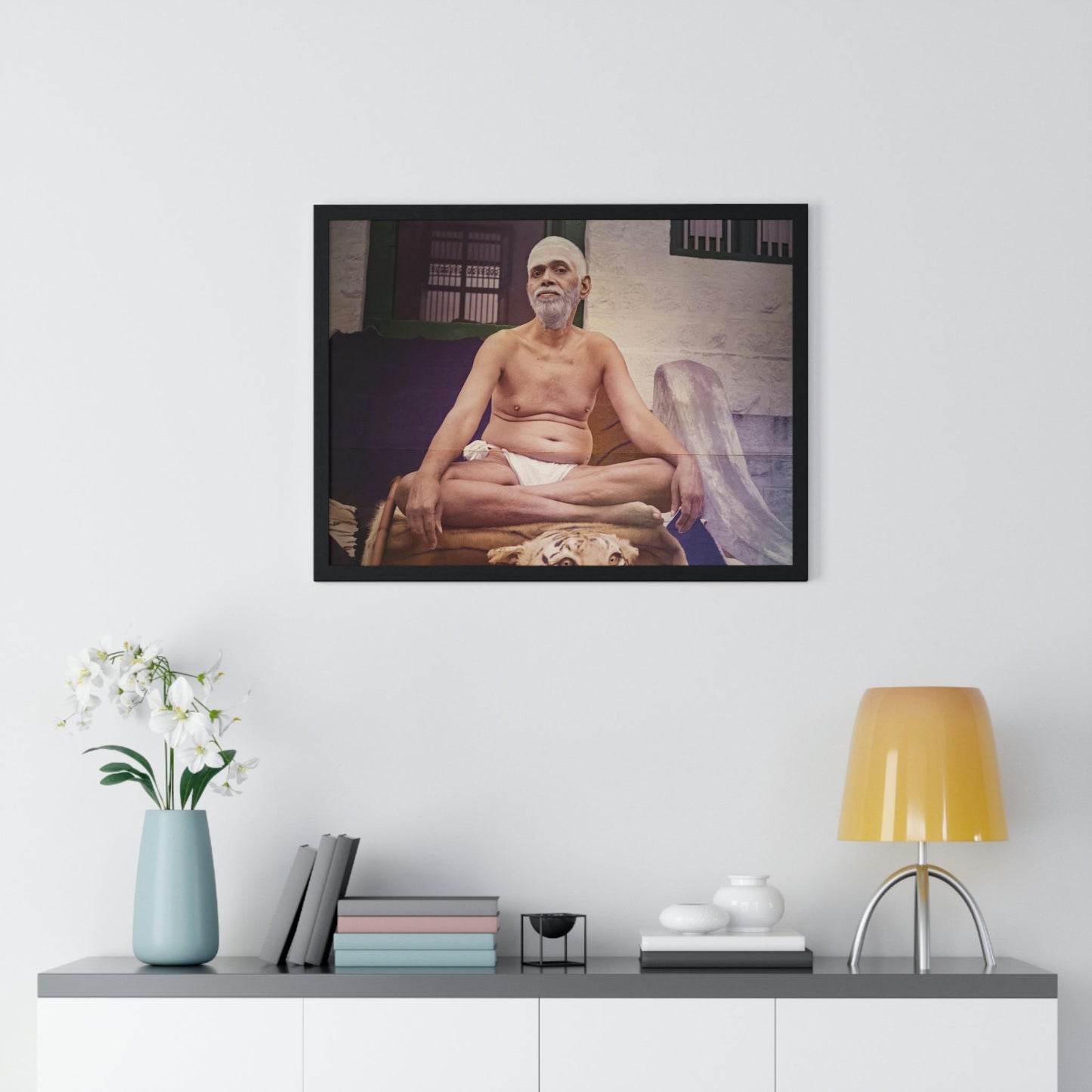 Premium Framed Horizontal poster - Printed in LATVIA - Sri Ramana Maharshi in Ashram of Sri Ramana Maharshi, Tiruvannamalai, Tamil Nadu, INDIA - Green Forest Home