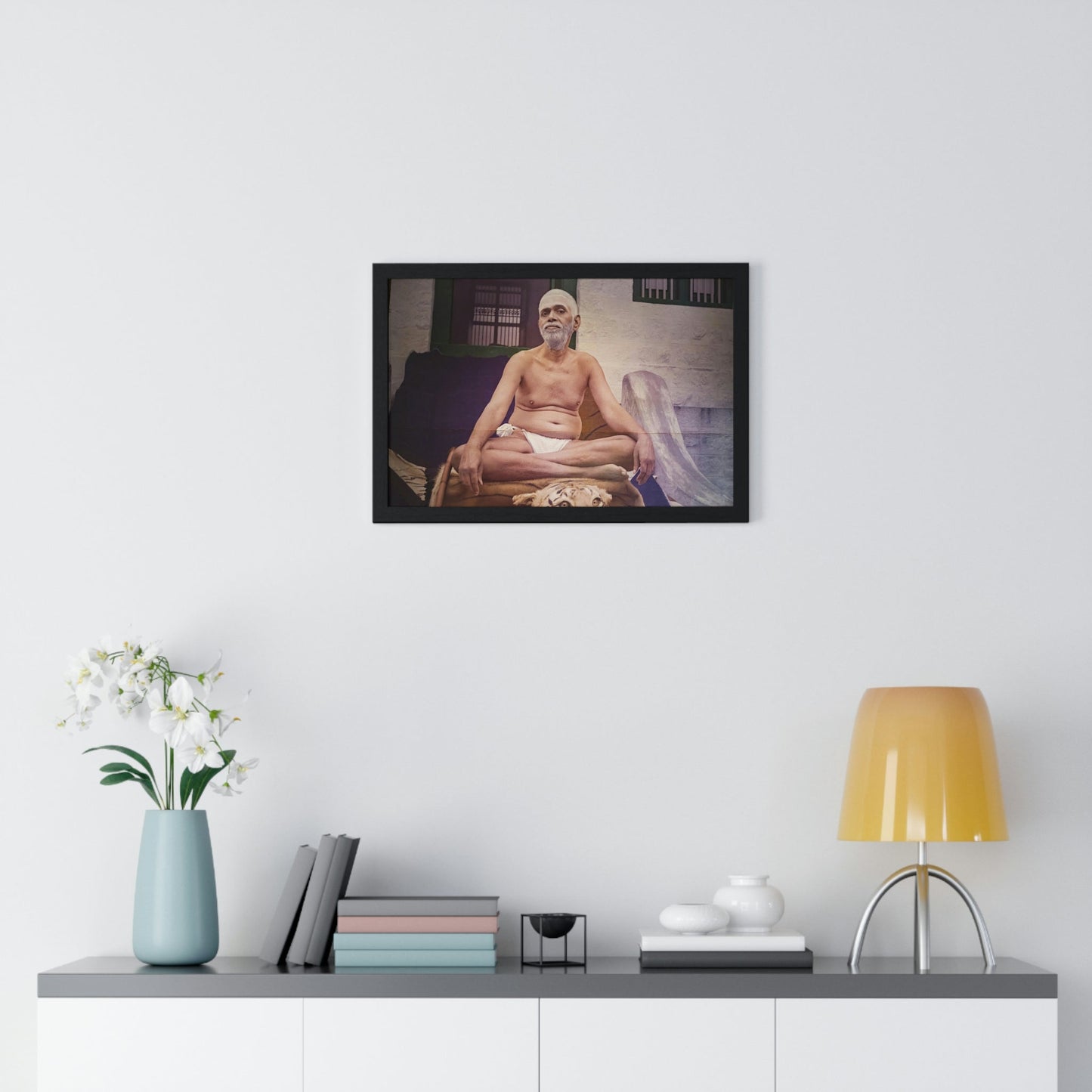 Premium Framed Horizontal poster - Printed in LATVIA - Sri Ramana Maharshi in Ashram of Sri Ramana Maharshi, Tiruvannamalai, Tamil Nadu, INDIA - Green Forest Home