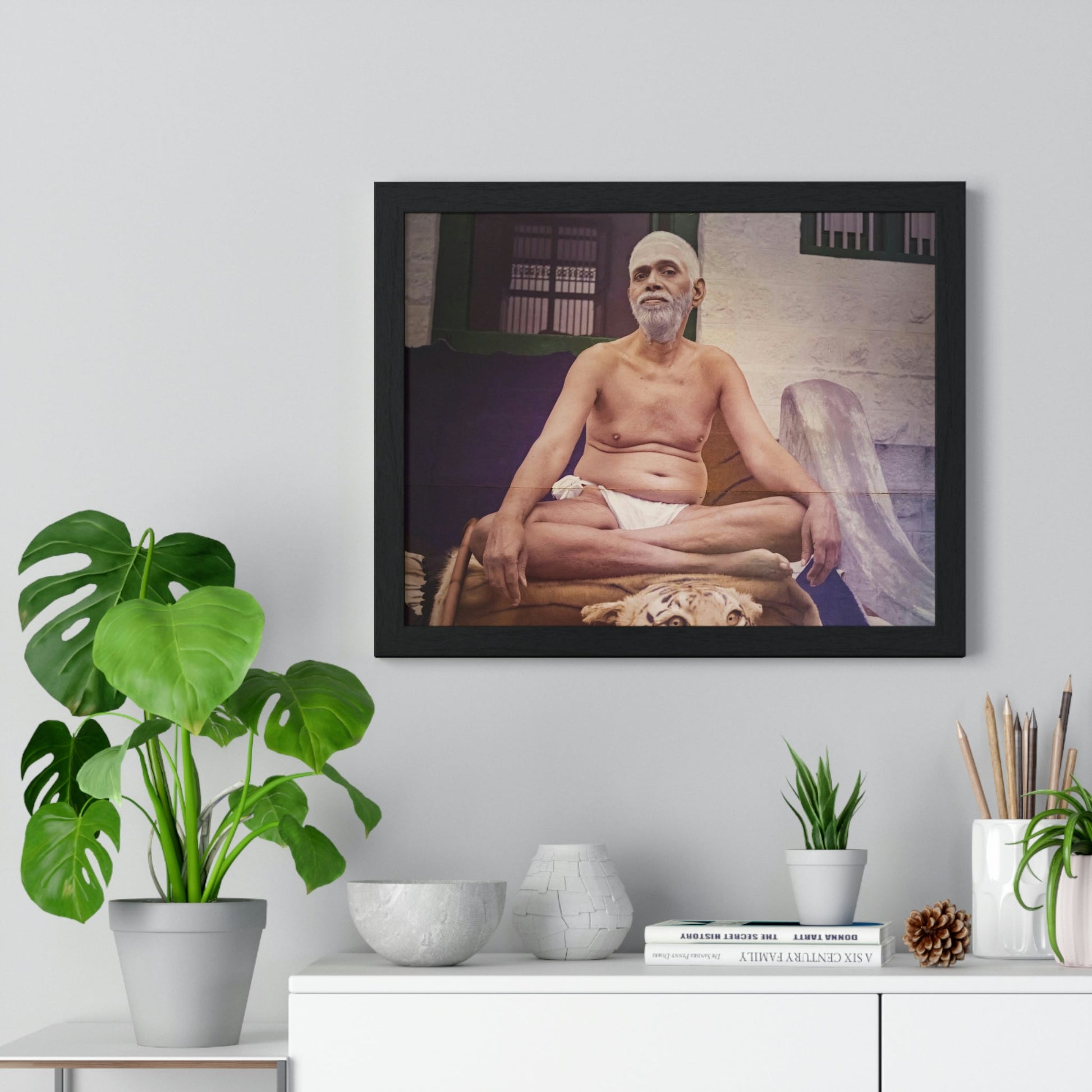 Premium Framed Horizontal poster - Printed in LATVIA - Sri Ramana Maharshi in Ashram of Sri Ramana Maharshi, Tiruvannamalai, Tamil Nadu, INDIA - Green Forest Home