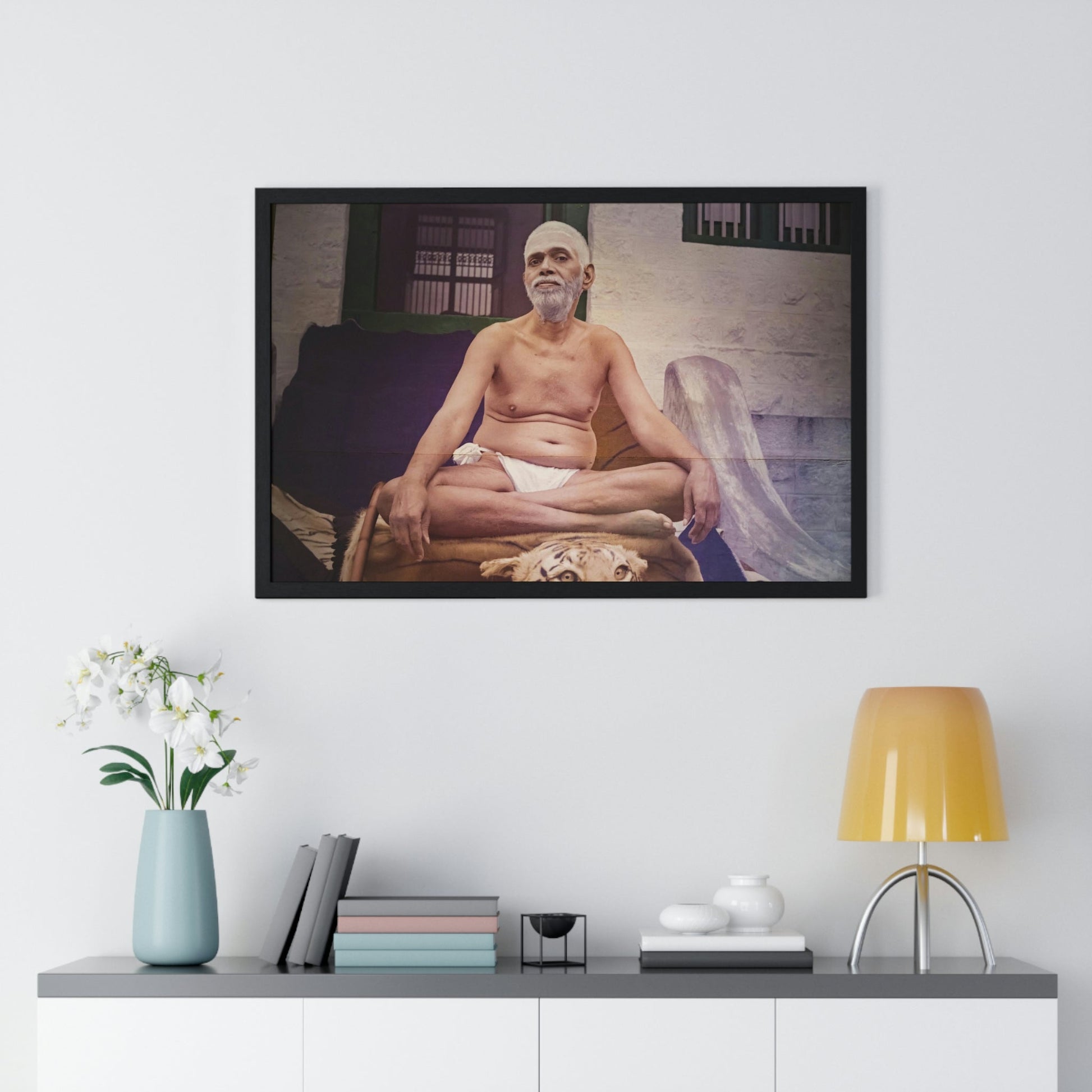 Premium Framed Horizontal poster - Printed in LATVIA - Sri Ramana Maharshi in Ashram of Sri Ramana Maharshi, Tiruvannamalai, Tamil Nadu, INDIA - Green Forest Home