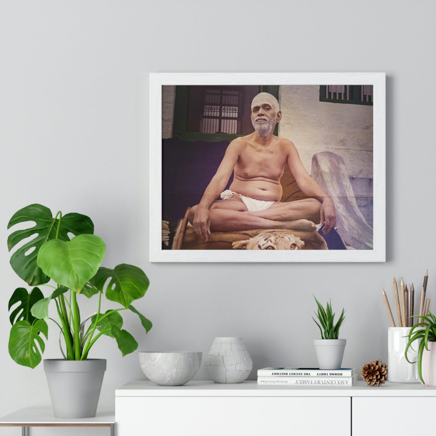 Premium Framed Horizontal poster - Printed in LATVIA - Sri Ramana Maharshi in Ashram of Sri Ramana Maharshi, Tiruvannamalai, Tamil Nadu, INDIA - Green Forest Home