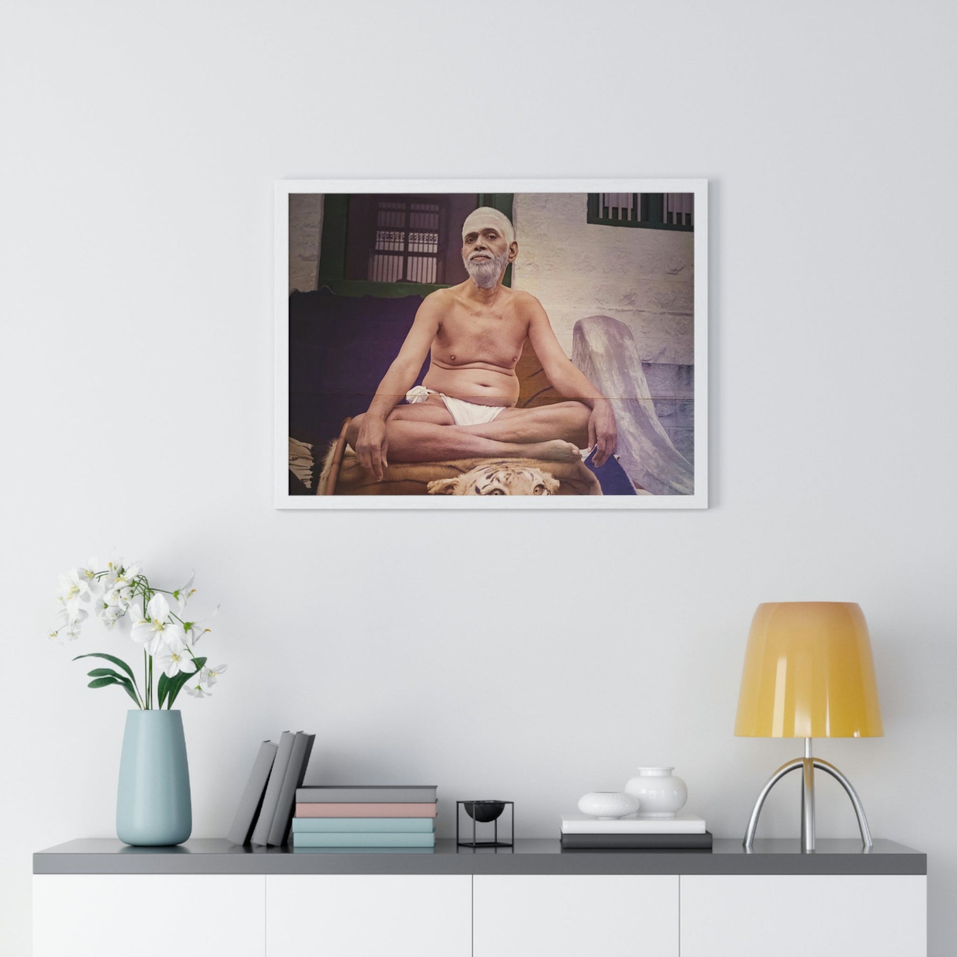 Premium Framed Horizontal poster - Printed in LATVIA - Sri Ramana Maharshi in Ashram of Sri Ramana Maharshi, Tiruvannamalai, Tamil Nadu, INDIA - Green Forest Home