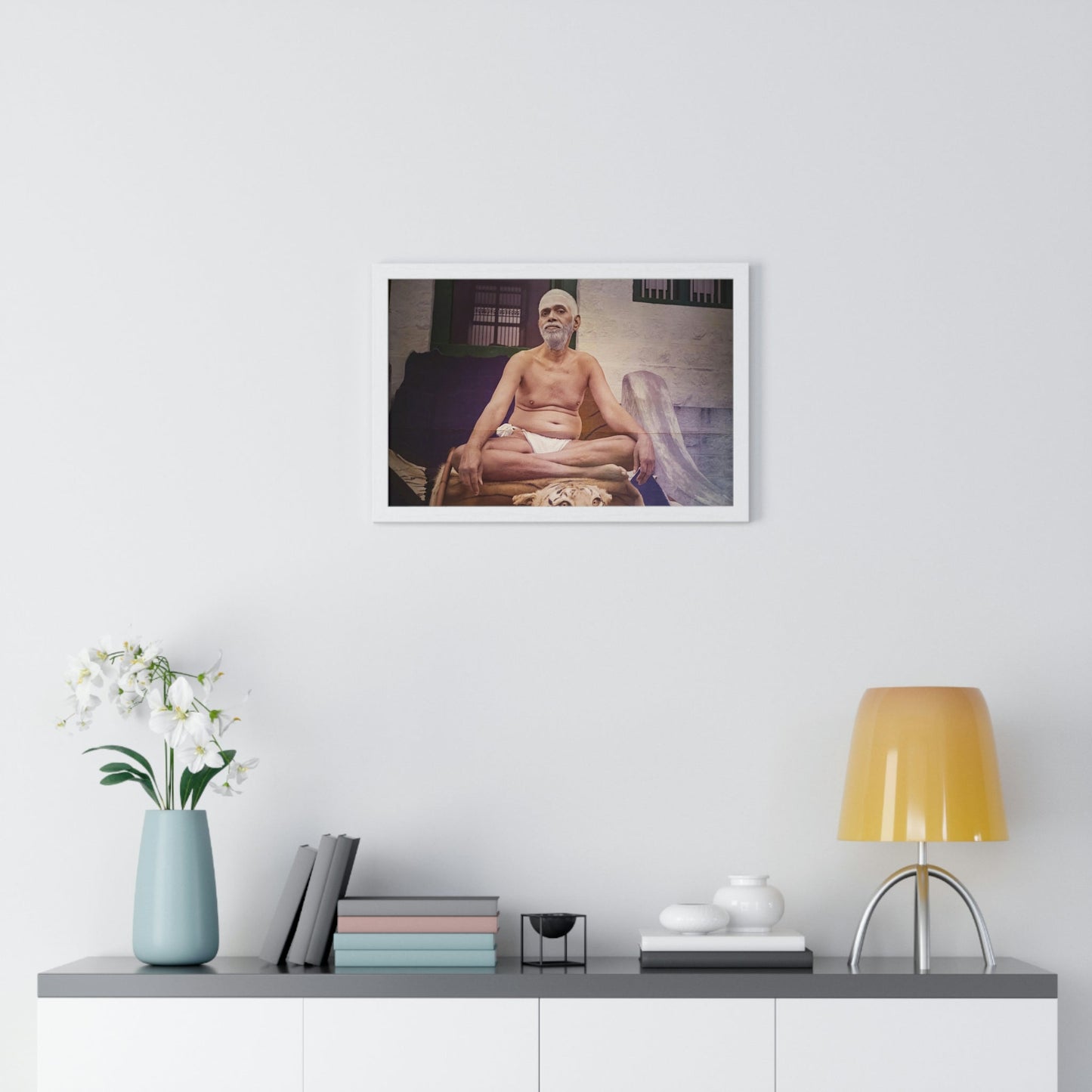 Premium Framed Horizontal poster - Printed in LATVIA - Sri Ramana Maharshi in Ashram of Sri Ramana Maharshi, Tiruvannamalai, Tamil Nadu, INDIA - Green Forest Home