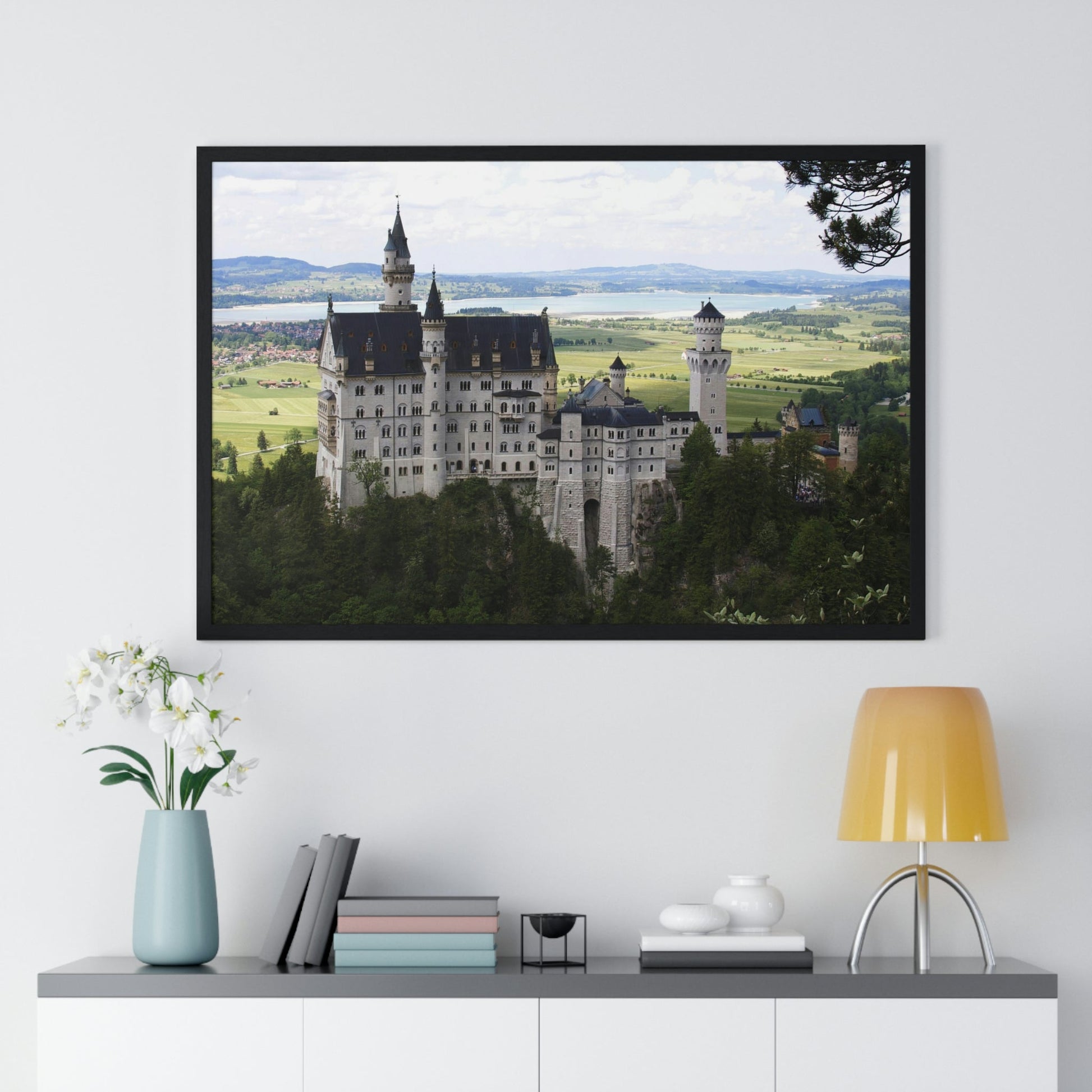 Premium Framed Horizontal Poster - Printed in LATVIA - The Impressive Castle of Ludwig II of Bavaria, Neuschwanstein - GERMANY - EUROPE - Green Forest Home