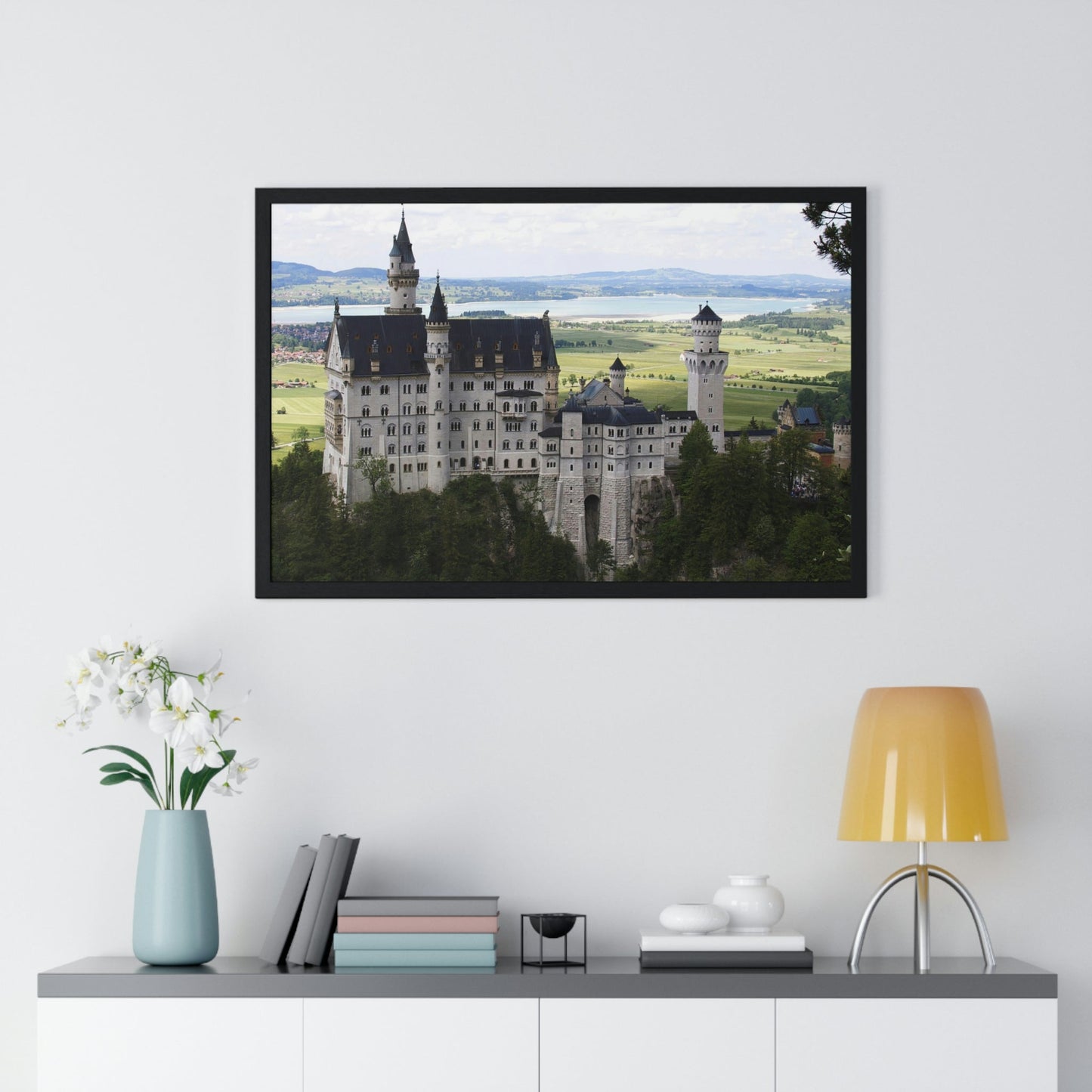 Premium Framed Horizontal Poster - Printed in LATVIA - The Impressive Castle of Ludwig II of Bavaria, Neuschwanstein - GERMANY - EUROPE - Green Forest Home