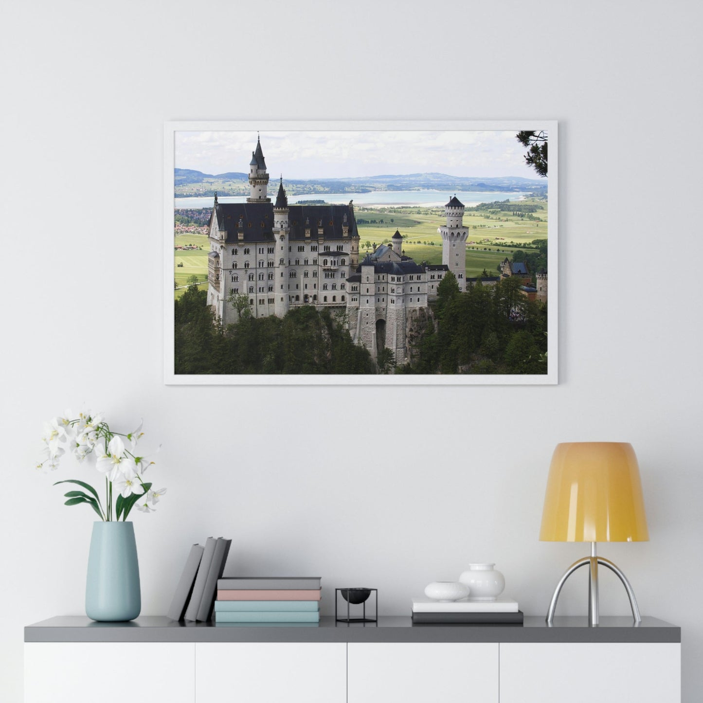 Premium Framed Horizontal Poster - Printed in LATVIA - The Impressive Castle of Ludwig II of Bavaria, Neuschwanstein - GERMANY - EUROPE - Green Forest Home