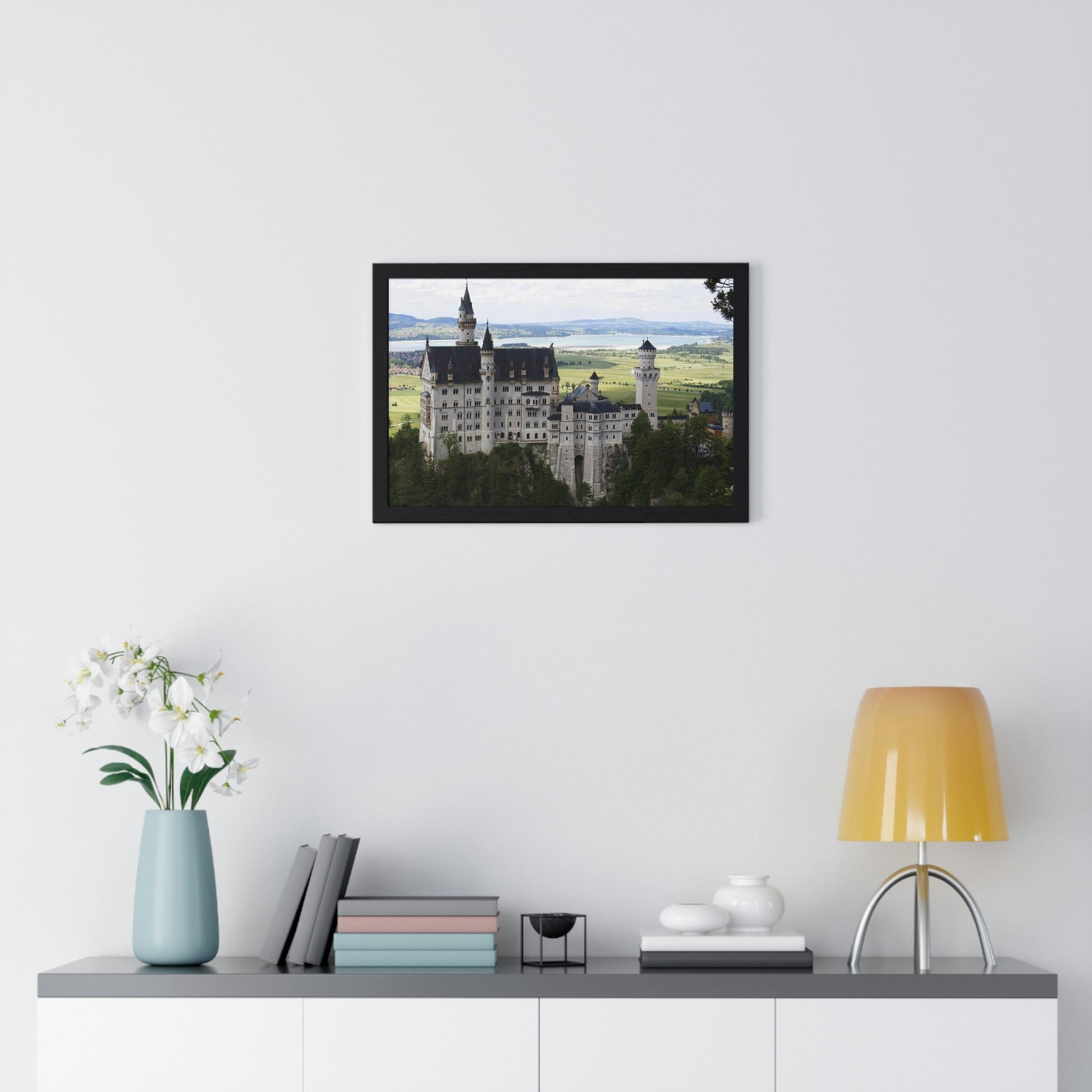 Premium Framed Horizontal Poster - Printed in LATVIA - The Impressive Castle of Ludwig II of Bavaria, Neuschwanstein - GERMANY - EUROPE - Green Forest Home