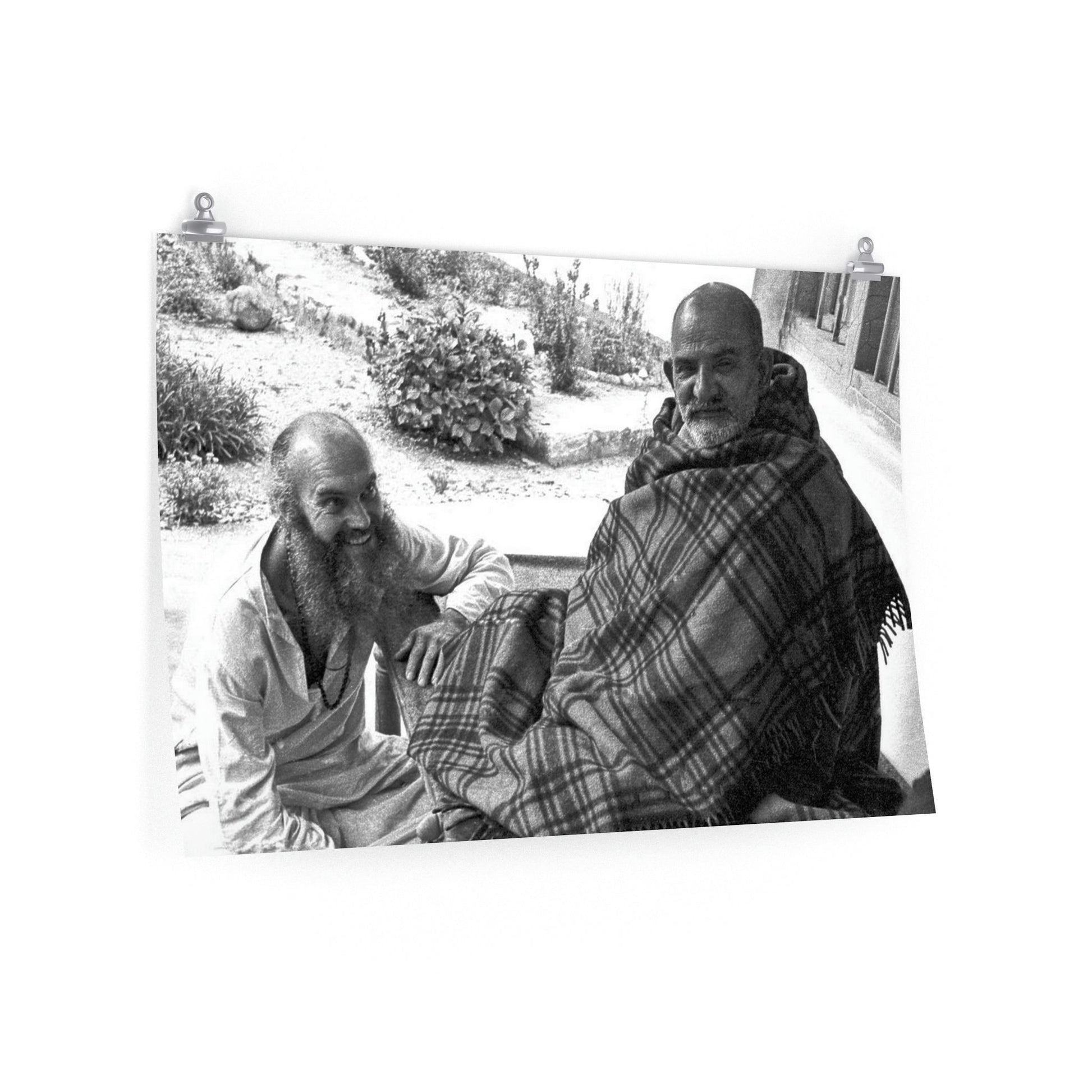 Premium Matte horizontal posters - Neem Karoli Baba Hindu Saint with Baba Hari Dass - "I don't want anything. I exist only to serve others." - Green Forest Home