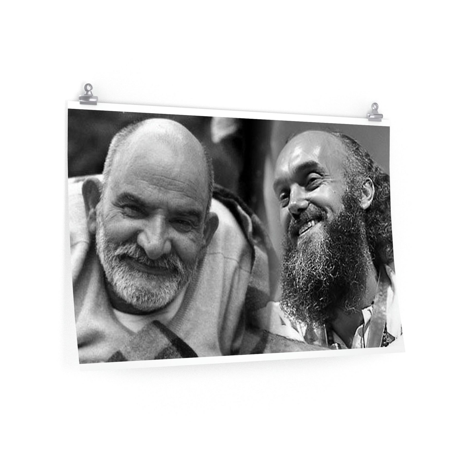 Premium Matte horizontal posters - Neem Karoli Baba Hindu Saint with Baba Hari Dass - "I don't want anything. I exist only to serve others." - Green Forest Home