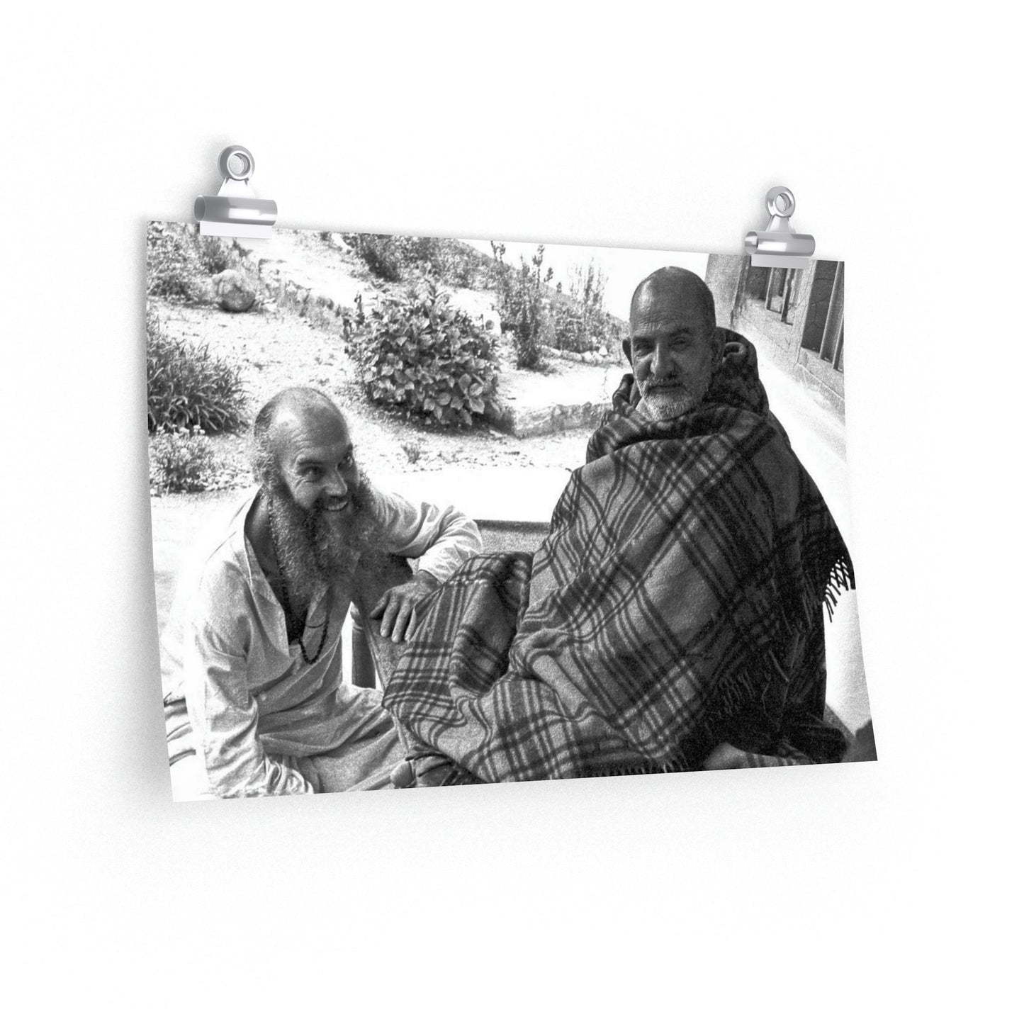 Premium Matte horizontal posters - Neem Karoli Baba Hindu Saint with Baba Hari Dass - "I don't want anything. I exist only to serve others." - Green Forest Home