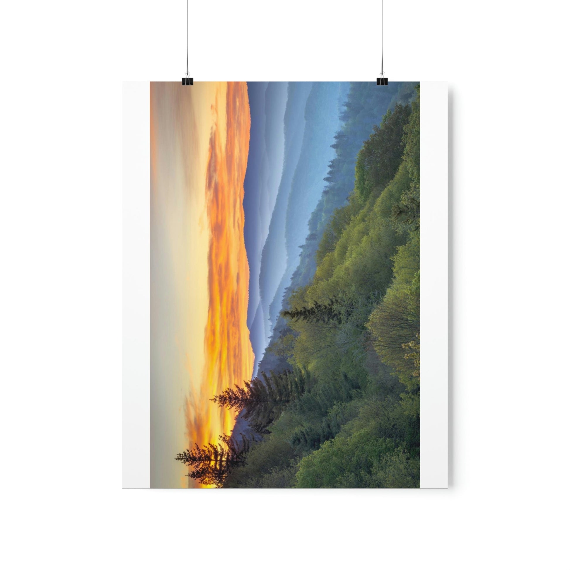 Premium Matte vertical posters - Scenic Sunrise Landscape at Oconaluftee Overlook in Smoky Mountain National Park in Summer in Mountain National Park (SMNP) USA - Green Forest Home