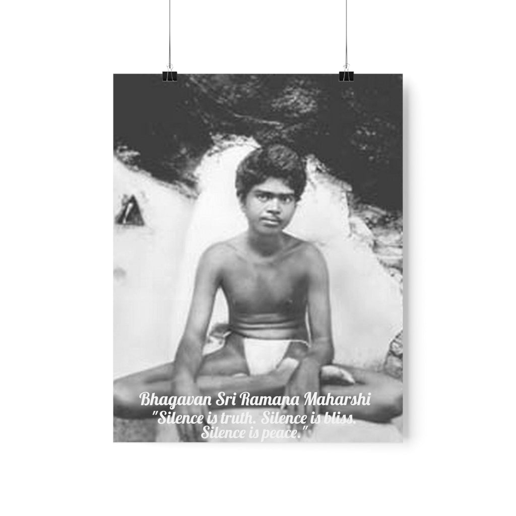 Premium Matte vertical posters - US MADE - Young Bhagavan Sri Ramana Maharshi - Indian Sage - "Silence is truth. Silence is bliss. Silence is peace." - Green Forest Home