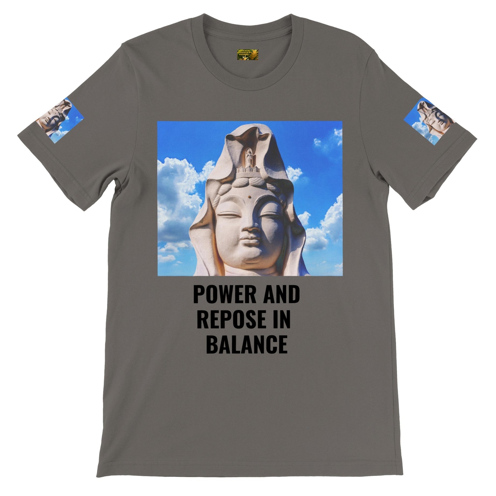 Premium Unisex Crewneck T-shirt - The Goddess of Mercy and the Reclining Buddha - JAPAN - Green Forest Home