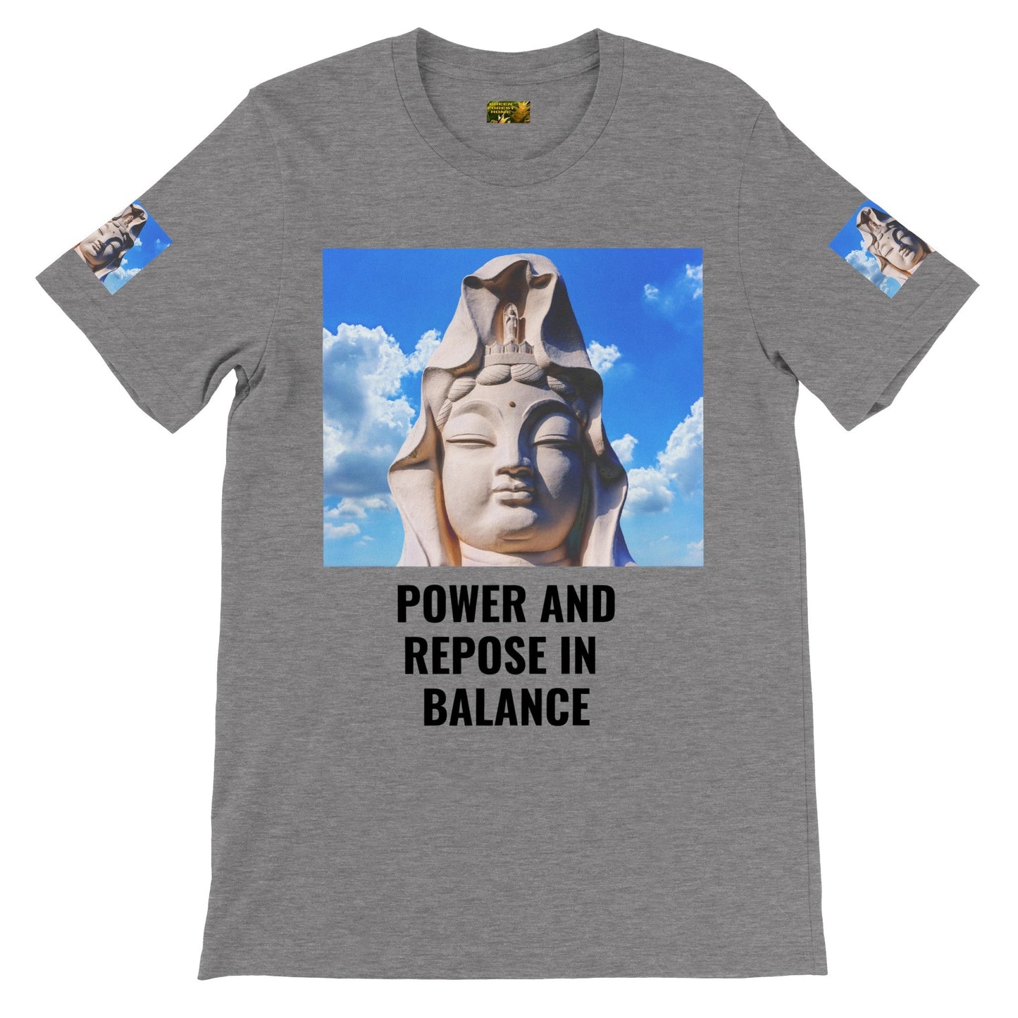 Premium Unisex Crewneck T-shirt - The Goddess of Mercy and the Reclining Buddha - JAPAN - Green Forest Home