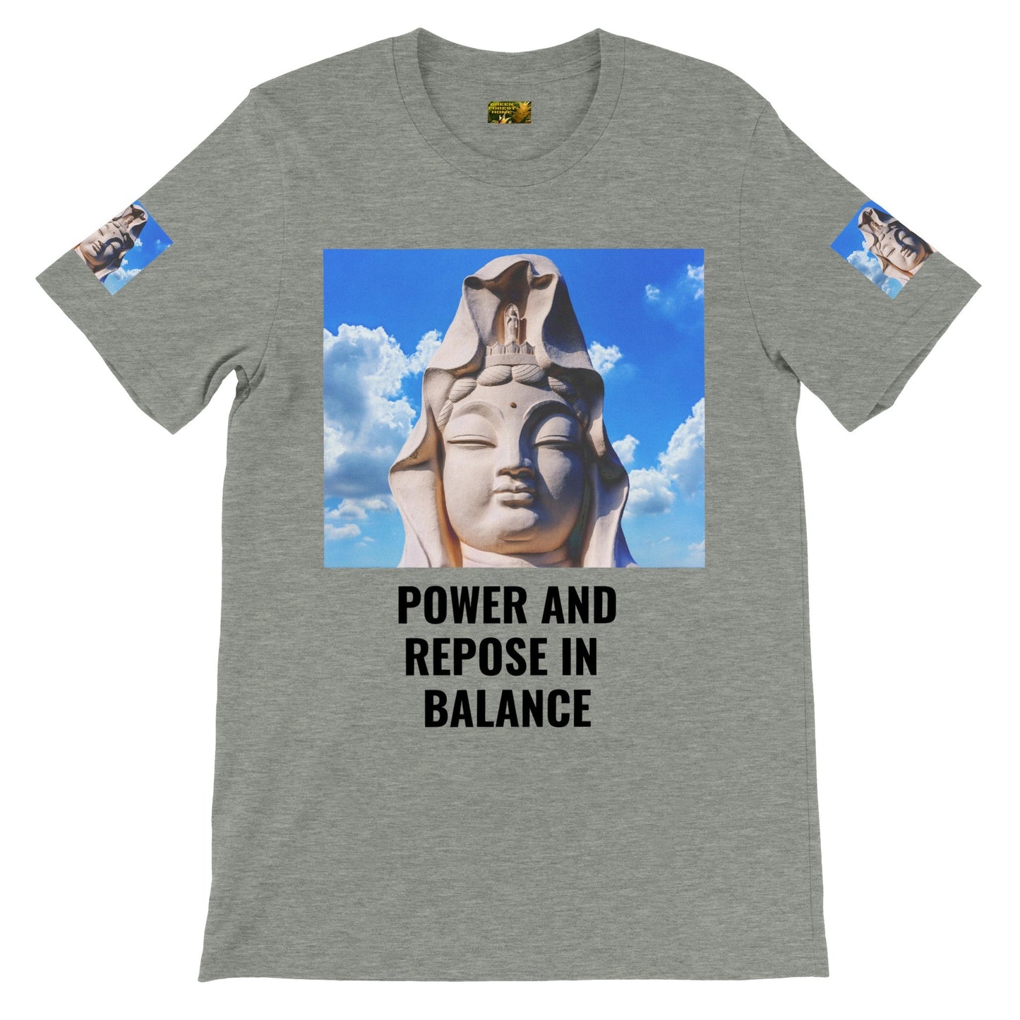 Premium Unisex Crewneck T-shirt - The Goddess of Mercy and the Reclining Buddha - JAPAN - Green Forest Home