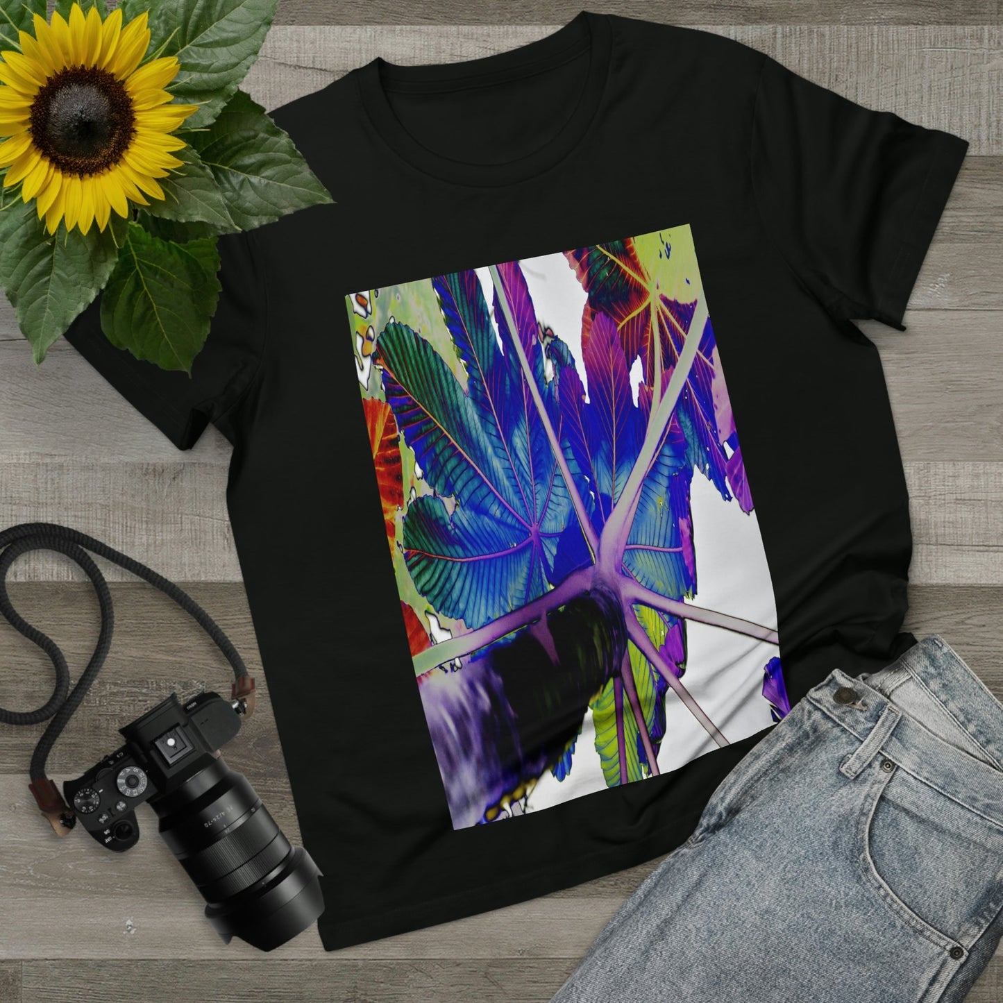 Printed in AUSTRALIA - Women’s Maple Tee - Yagrumo Tree leaf - El Yunque rainforest - Alien Vision 👽 - Green Forest Home