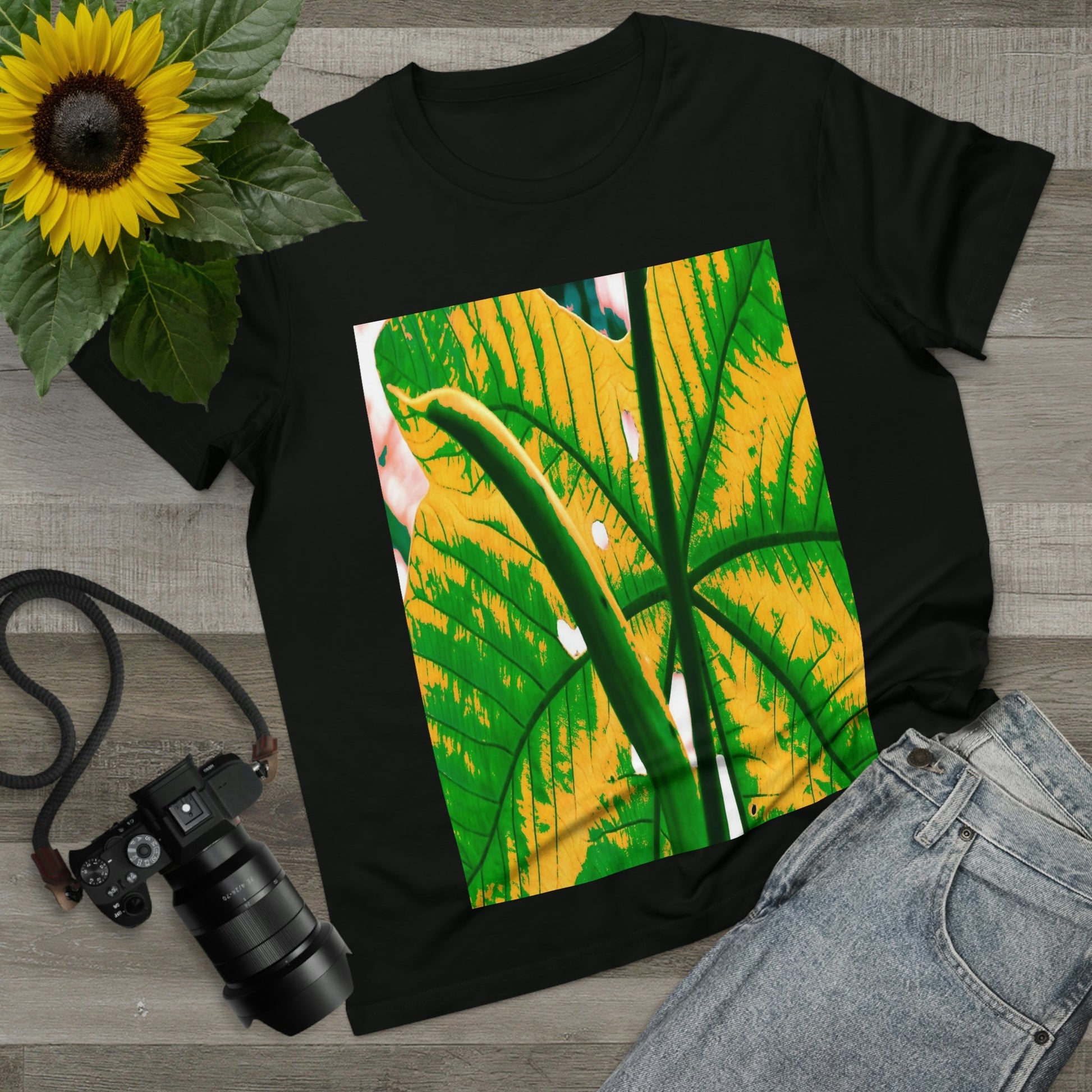 Printed in AUSTRALIA - Women’s Maple Tee - Yagrumo Tree leaf - El Yunque rainforest - Alien Vision 👽 - Green Forest Home