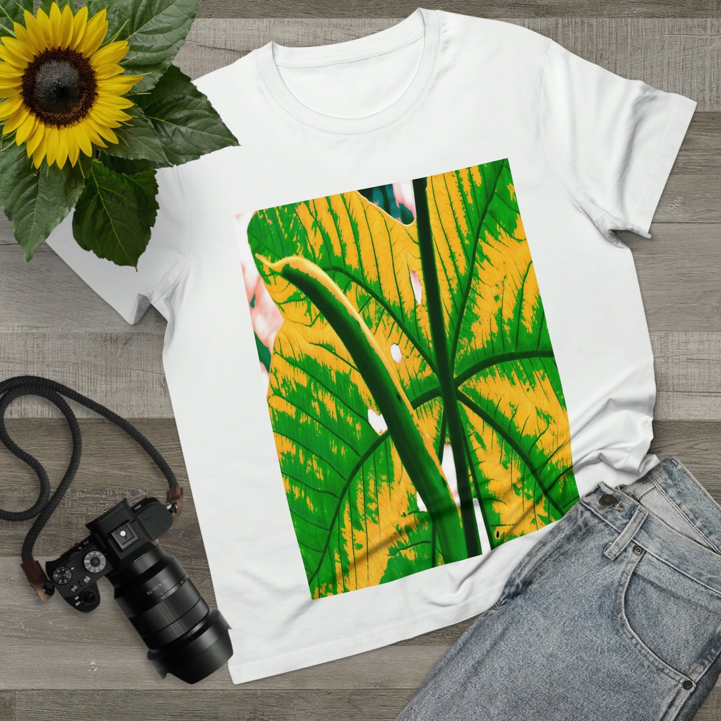 Printed in AUSTRALIA - Women’s Maple Tee - Yagrumo Tree leaf - El Yunque rainforest - Alien Vision 👽 - Green Forest Home