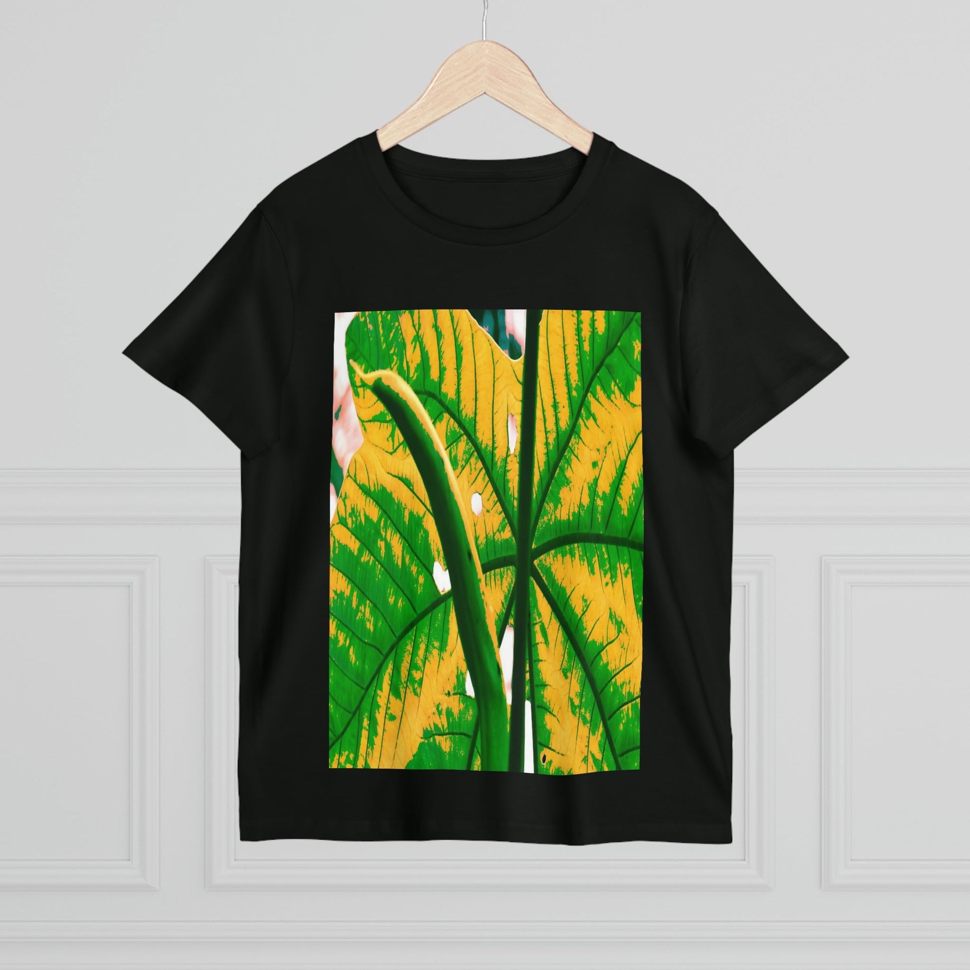 Printed in AUSTRALIA - Women’s Maple Tee - Yagrumo Tree leaf - El Yunque rainforest - Alien Vision 👽 - Green Forest Home