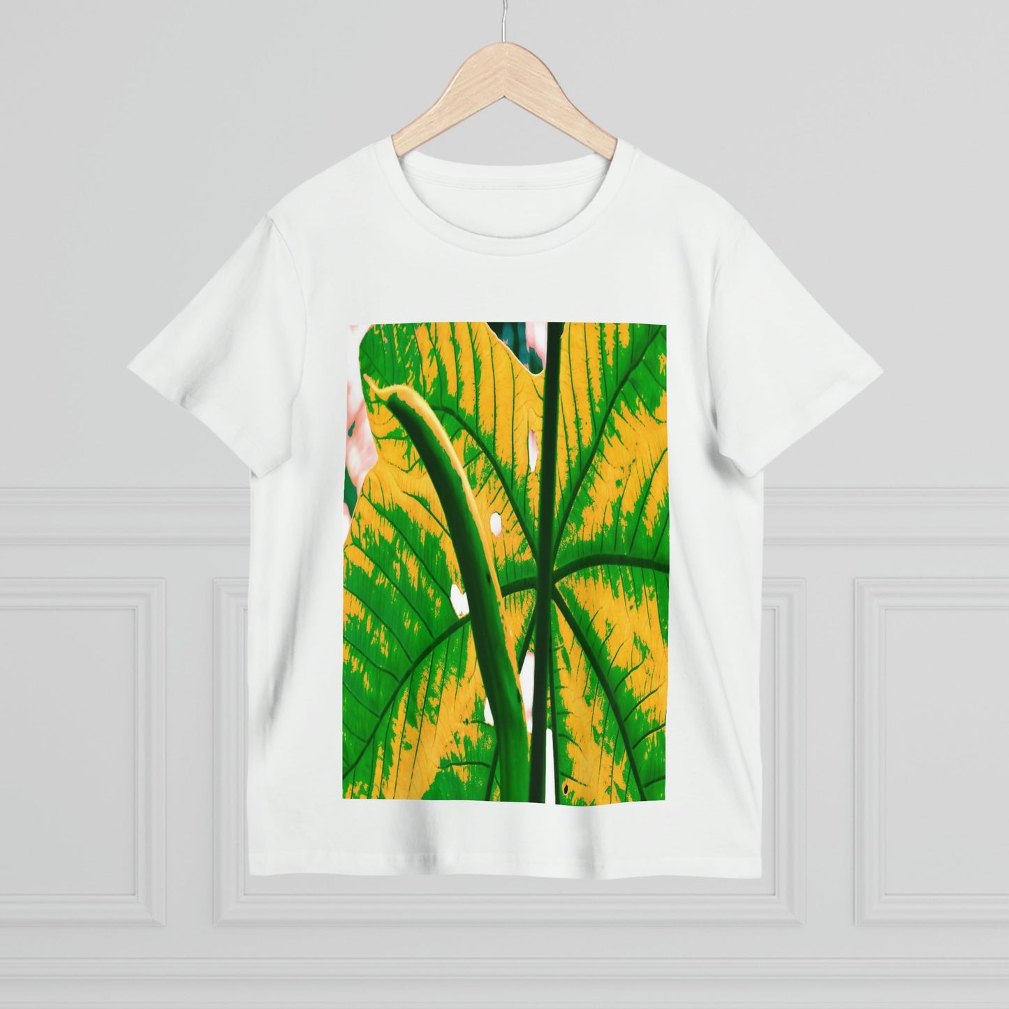 Printed in AUSTRALIA - Women’s Maple Tee - Yagrumo Tree leaf - El Yunque rainforest - Alien Vision 👽 - Green Forest Home