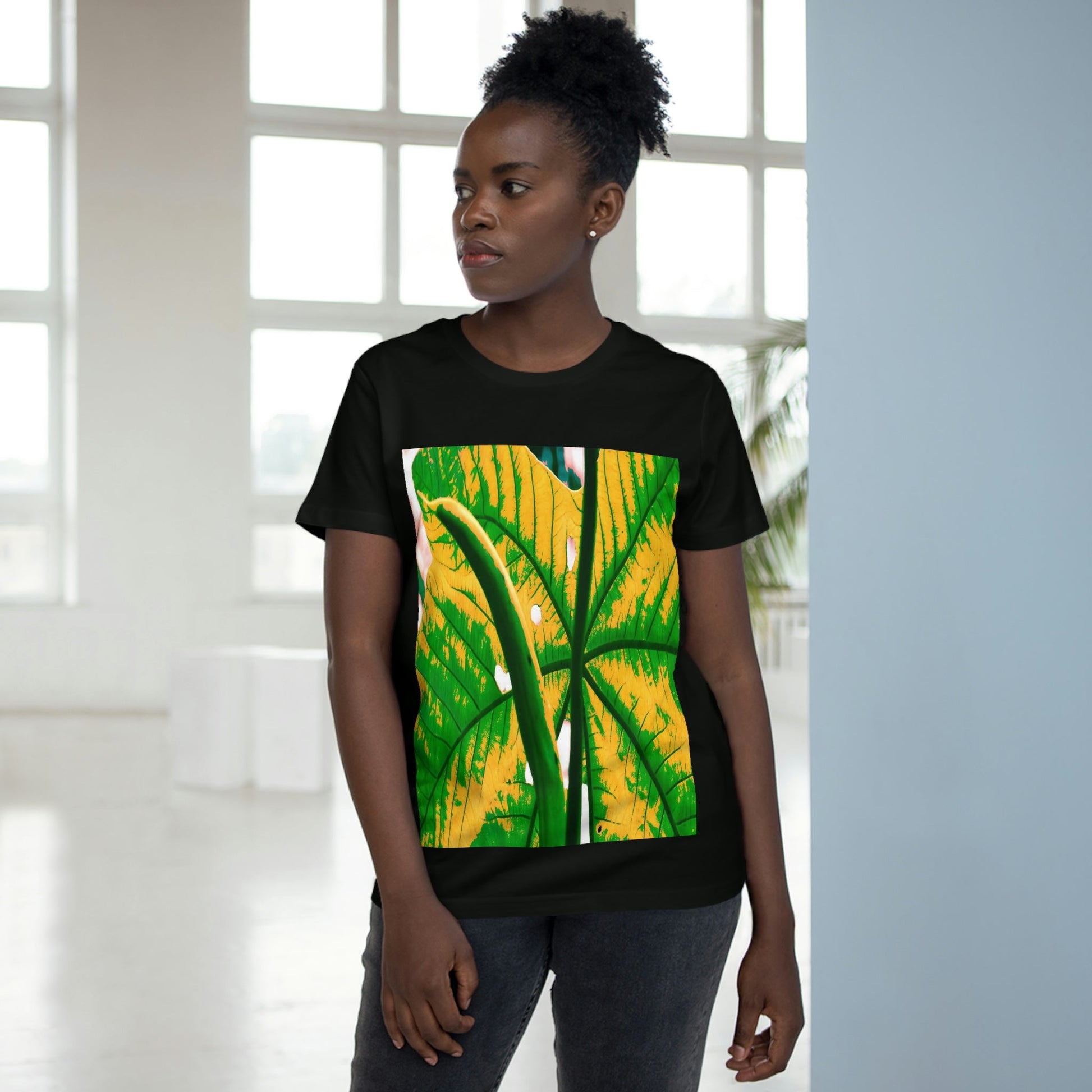 Printed in AUSTRALIA - Women’s Maple Tee - Yagrumo Tree leaf - El Yunque rainforest - Alien Vision 👽 - Green Forest Home