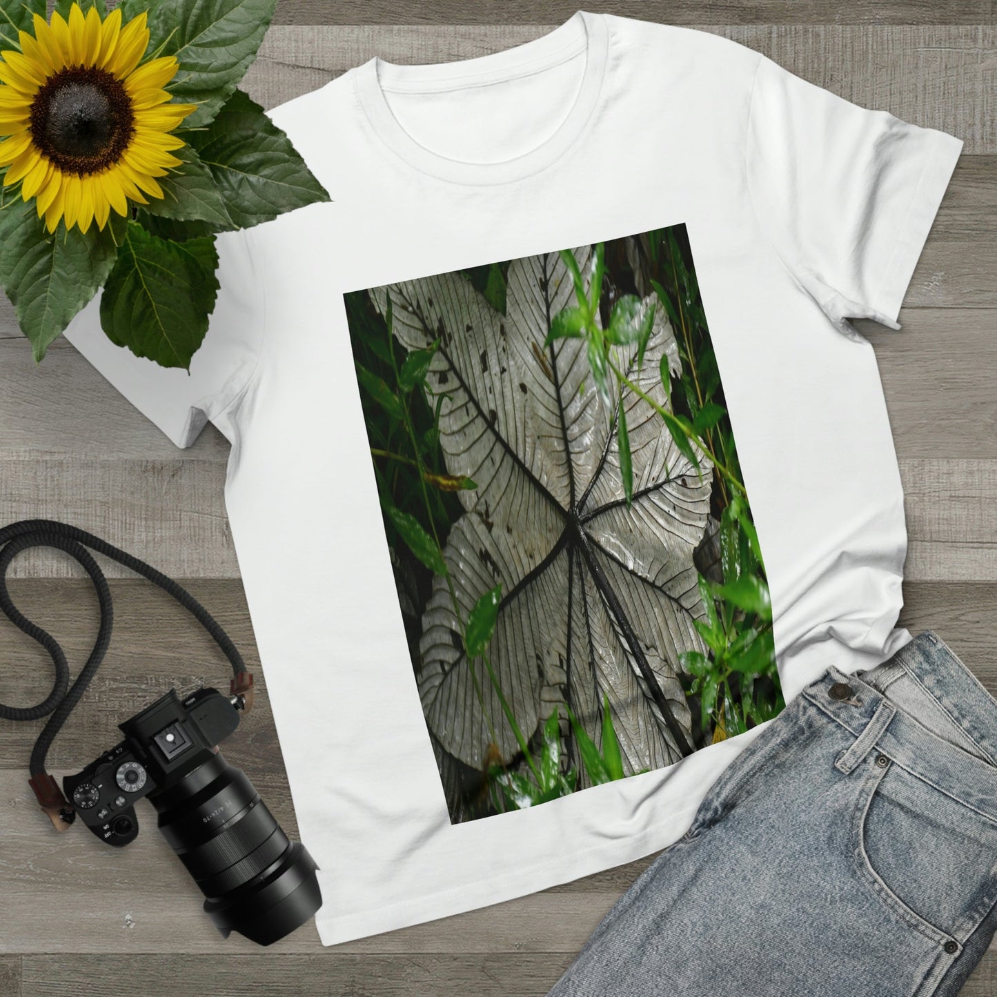 Printed in AUSTRALIA - Women’s Maple Tee - Yagrumo Tree leaf - El Yunque rainforest - HumanVision 👩‍🦰 - Green Forest Home