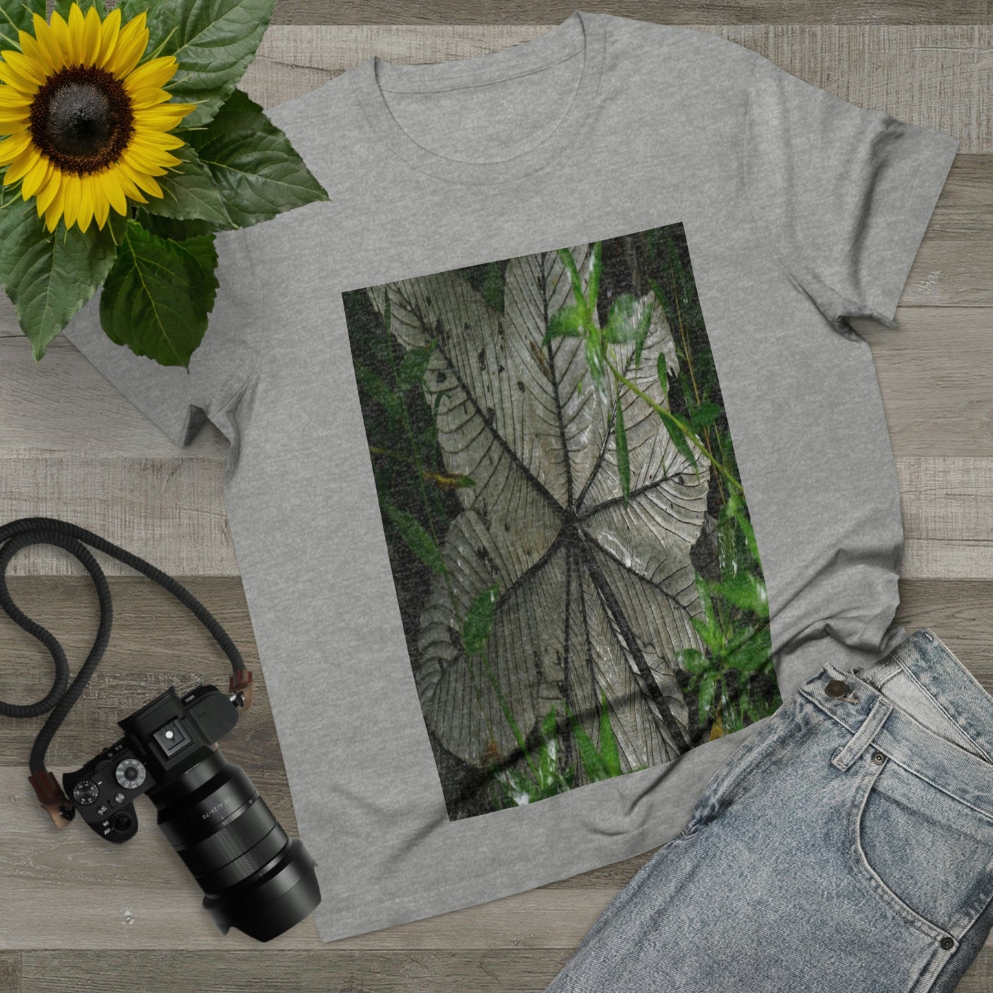 Printed in AUSTRALIA - Women’s Maple Tee - Yagrumo Tree leaf - El Yunque rainforest - HumanVision 👩‍🦰 - Green Forest Home