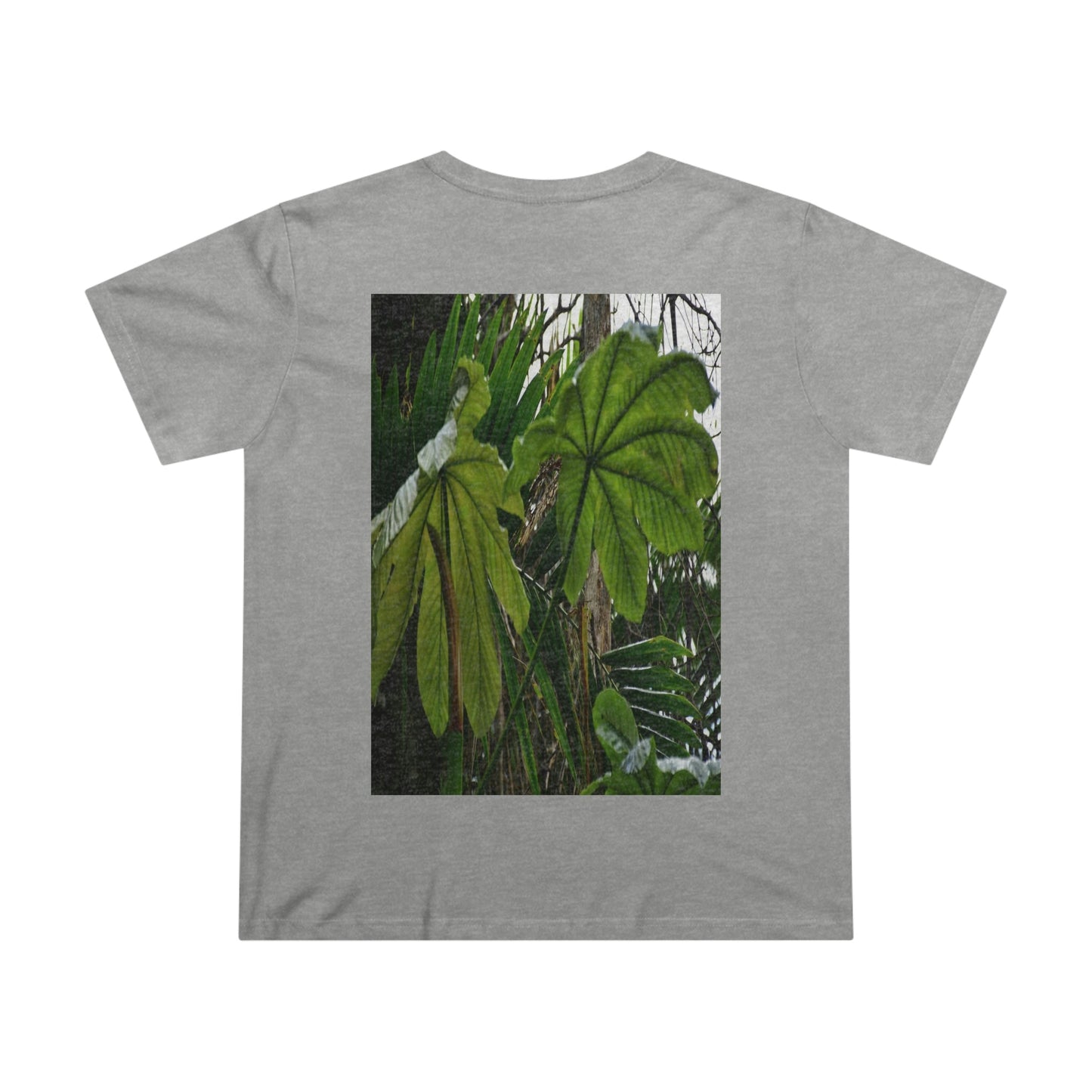 Printed in AUSTRALIA - Women’s Maple Tee - Yagrumo Tree leaf - El Yunque rainforest - HumanVision 👩‍🦰 - Green Forest Home