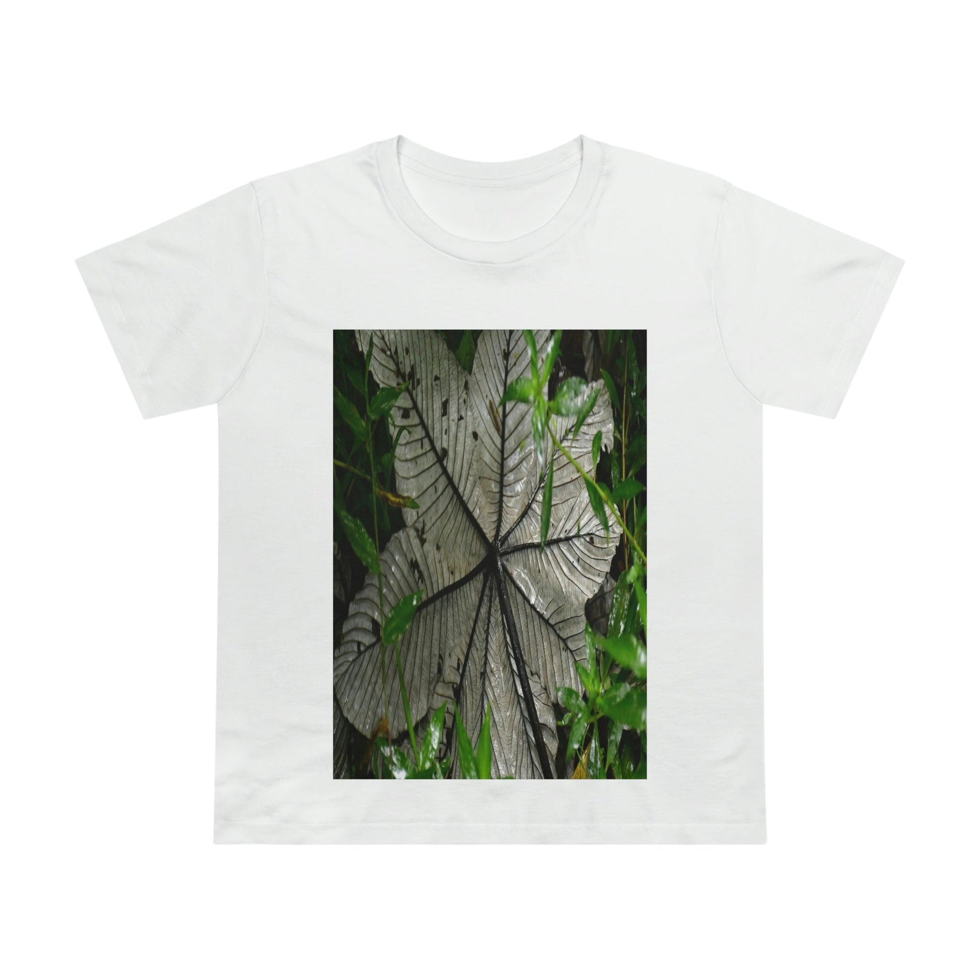 Printed in AUSTRALIA - Women’s Maple Tee - Yagrumo Tree leaf - El Yunque rainforest - HumanVision 👩‍🦰 - Green Forest Home