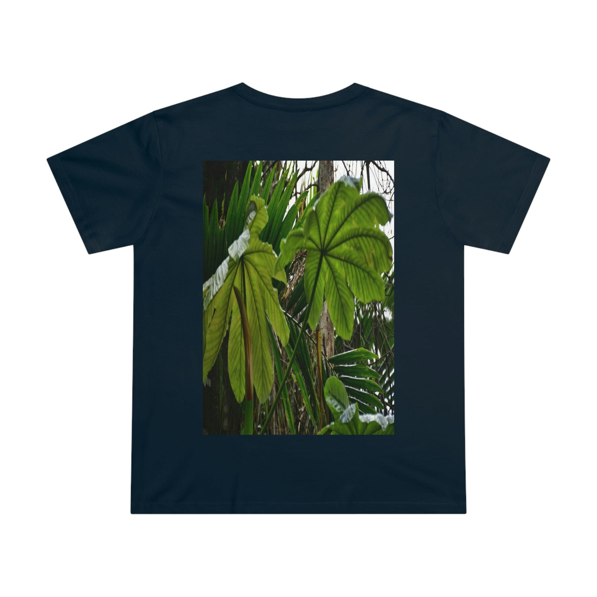 Printed in AUSTRALIA - Women’s Maple Tee - Yagrumo Tree leaf - El Yunque rainforest - HumanVision 👩‍🦰 - Green Forest Home