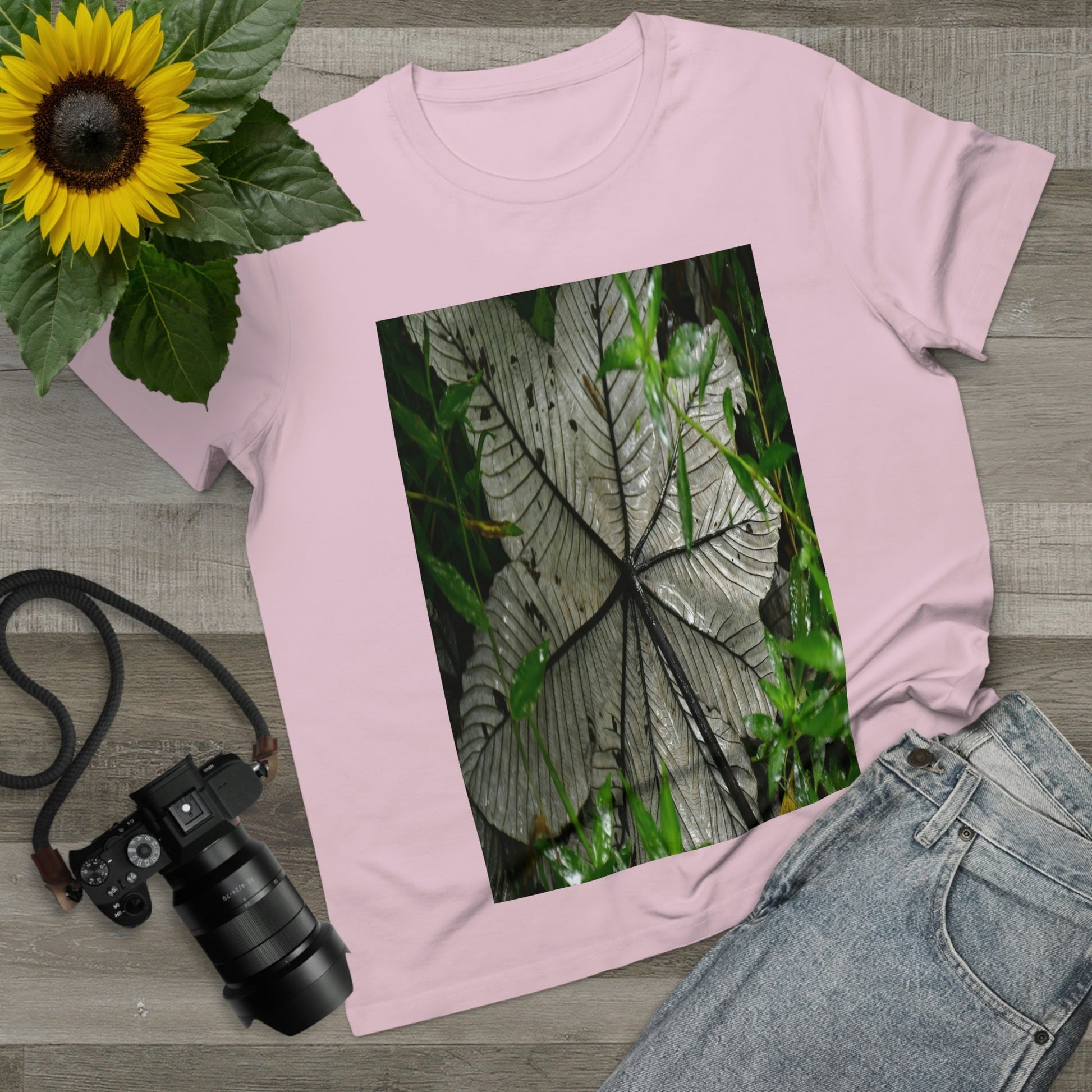 Printed in AUSTRALIA - Women’s Maple Tee - Yagrumo Tree leaf - El Yunque rainforest - HumanVision 👩‍🦰 - Green Forest Home