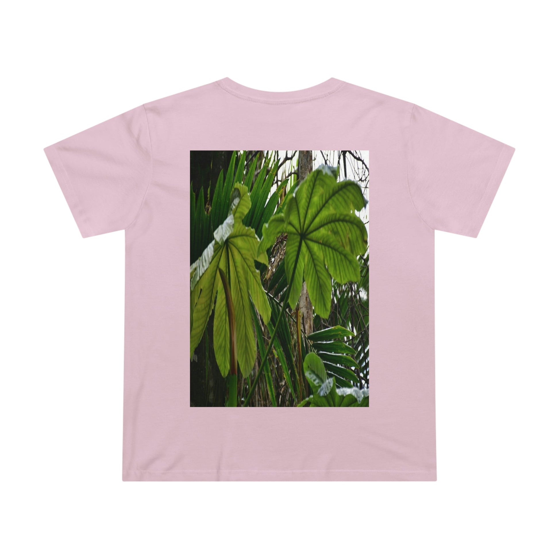 Printed in AUSTRALIA - Women’s Maple Tee - Yagrumo Tree leaf - El Yunque rainforest - HumanVision 👩‍🦰 - Green Forest Home