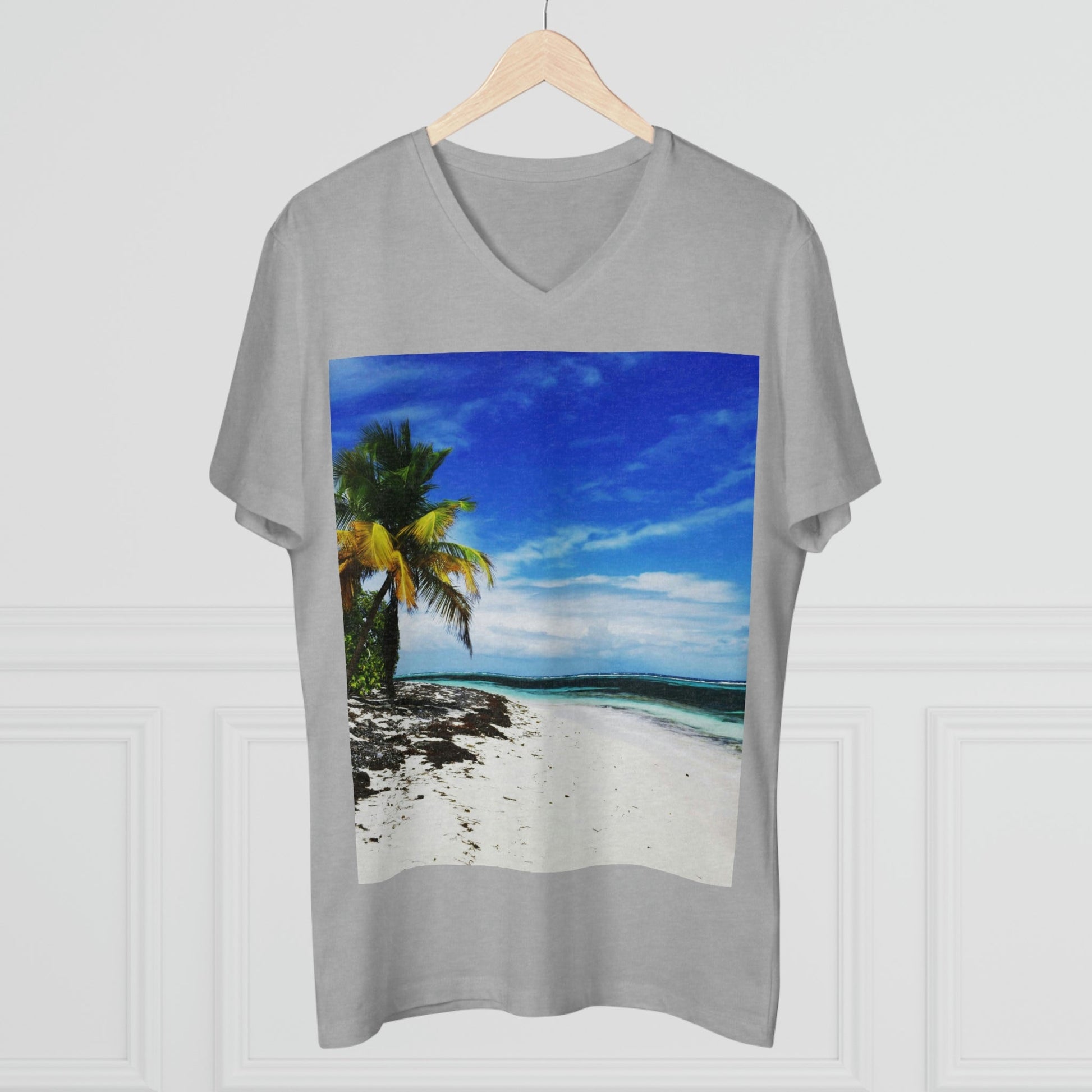 PRINTED in GERMANY for EU - Men’s Presenter V-neck - The remote ISOLATED paradise of Mona Island near Puerto Rico - Green Forest Home